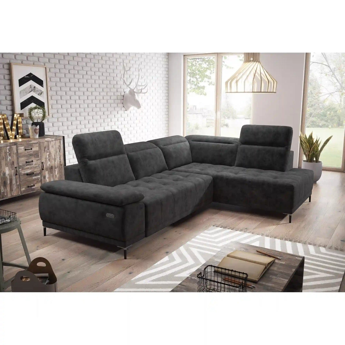 Coltar FOCUS L, personalizabil materiale gama Premium, cu reglaj electric si tetiere reglabile, 278x204x98 cm