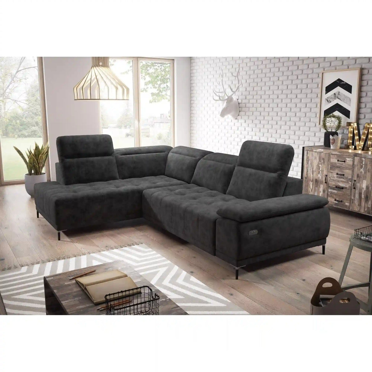 Coltar FOCUS L, personalizabil materiale gama Premium, cu reglaj electric si tetiere reglabile, 278x204x98 cm