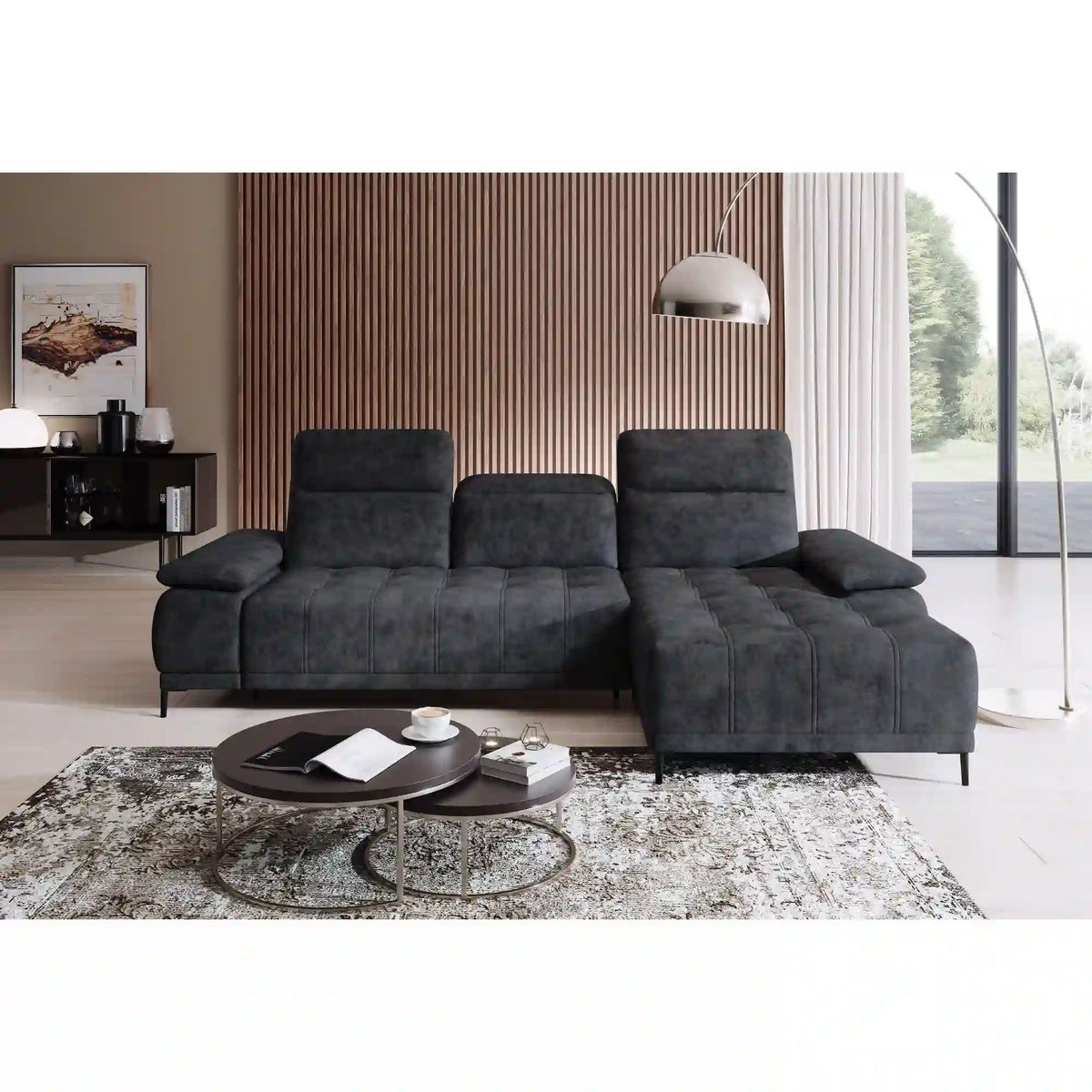 Coltar FOCUS MINI, personalizabil materiale gama Premium, cu reglaj electric si tetiere reglabile, 277x177x98 cm