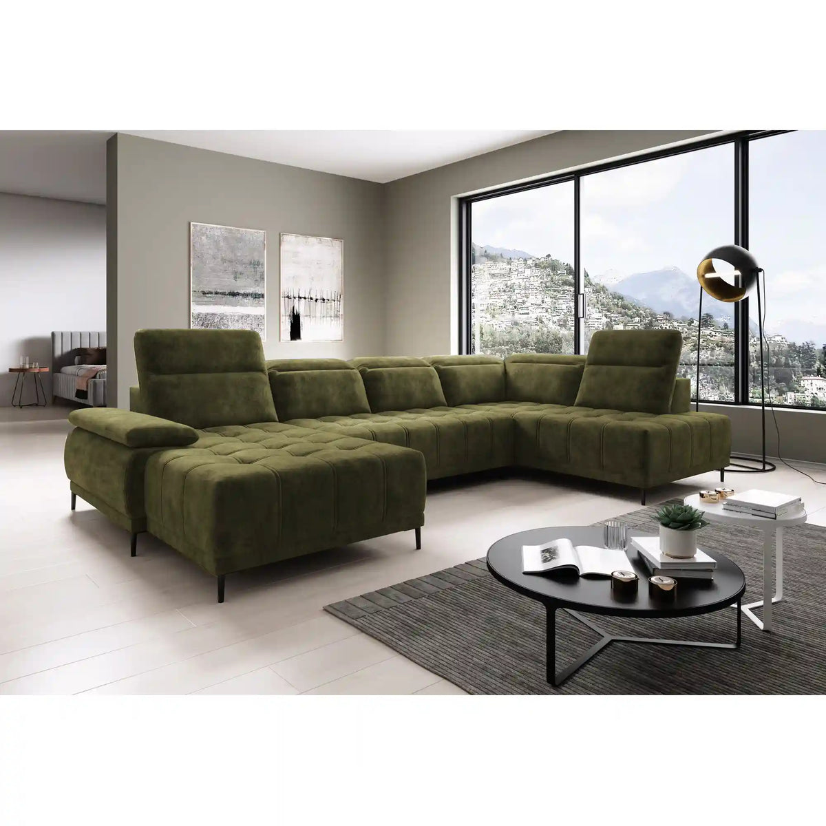 Coltar FOCUS XL, personalizabil materiale gama Oferta Avantaj, cu reglaj electric si tetiere reglabile, 352x204x98 cm