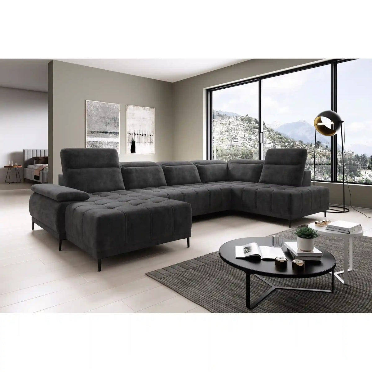 Coltar FOCUS XL, personalizabil materiale gama Premium, cu reglaj electric si tetiere reglabile, 352x204x98 cm