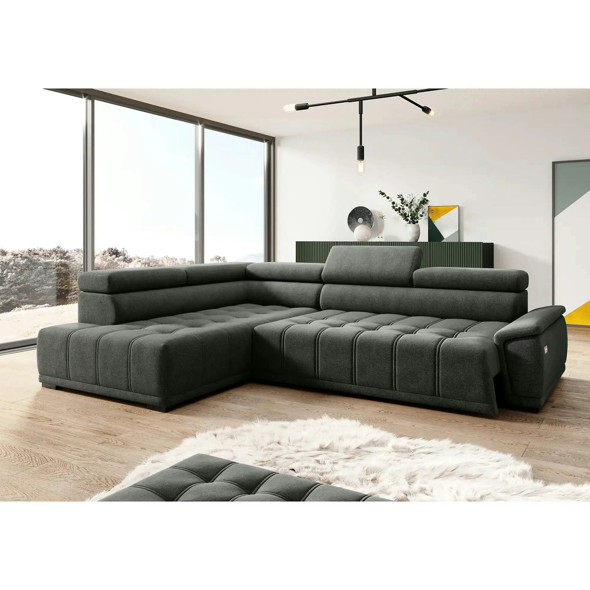 Coltar GREMIO, personalizabil, cu reglaj electric si tetiere reglabile, 283x206x100 cm