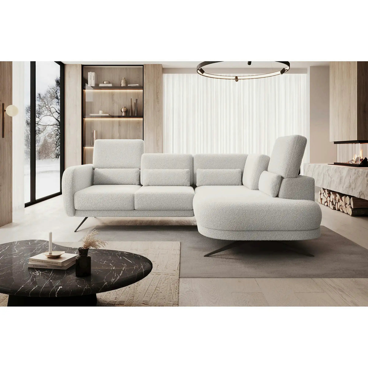 Coltar ILUSIO L, personalizabil, cu tetiere reglabile si reglaj electric, 248x205x104 cm