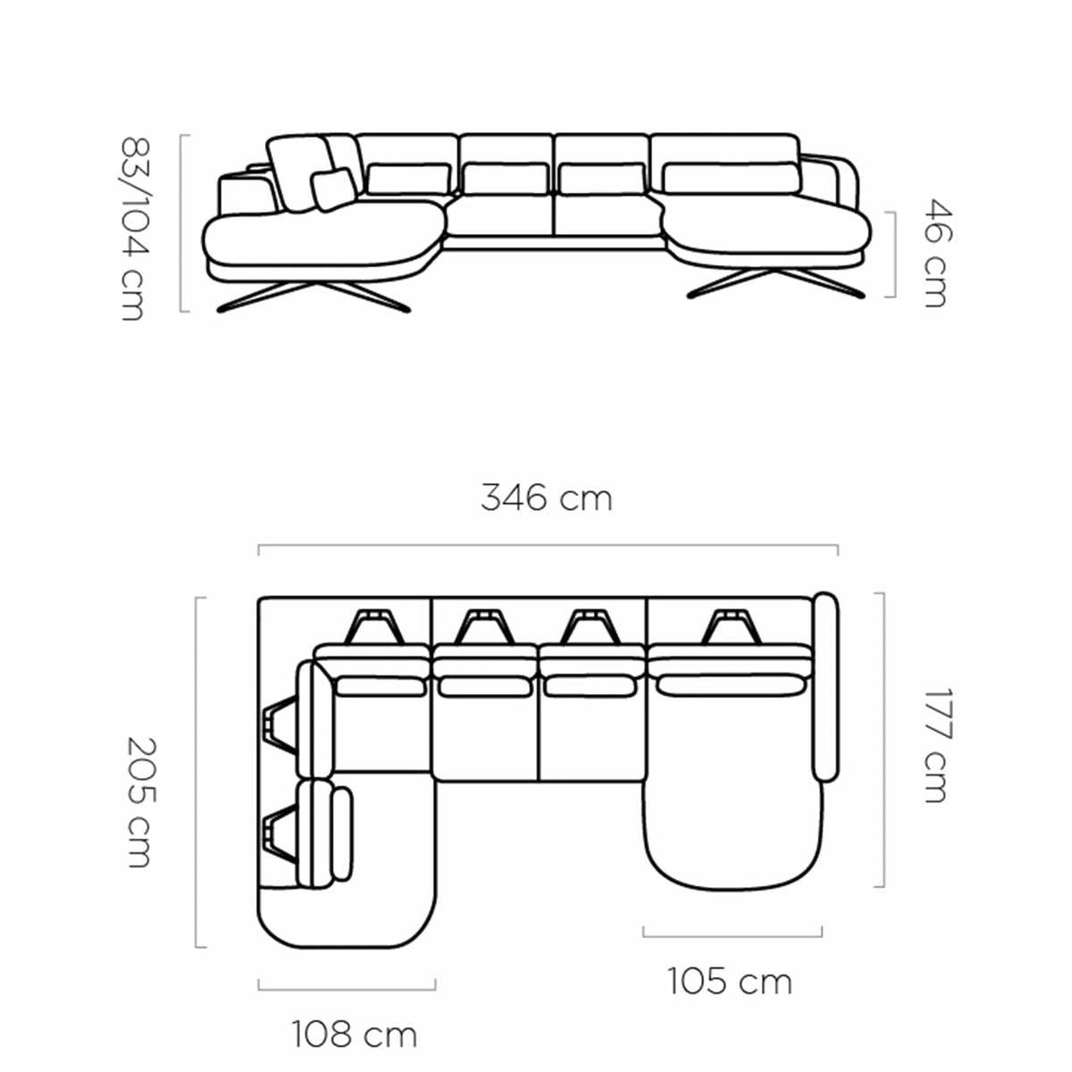 Coltar ILUSIO XL, personalizabil materiale Gama Premium, cu reglaj electric si tetiere reglabile, 346x205x104 cm