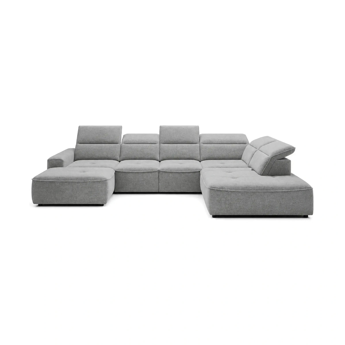 Coltar living in forma de U COLOMBO XL, sezlong dreapta, stofa catifelata gri - Salvador 14, cu reglaj electric si lada depozitare, 376x227x103 cm