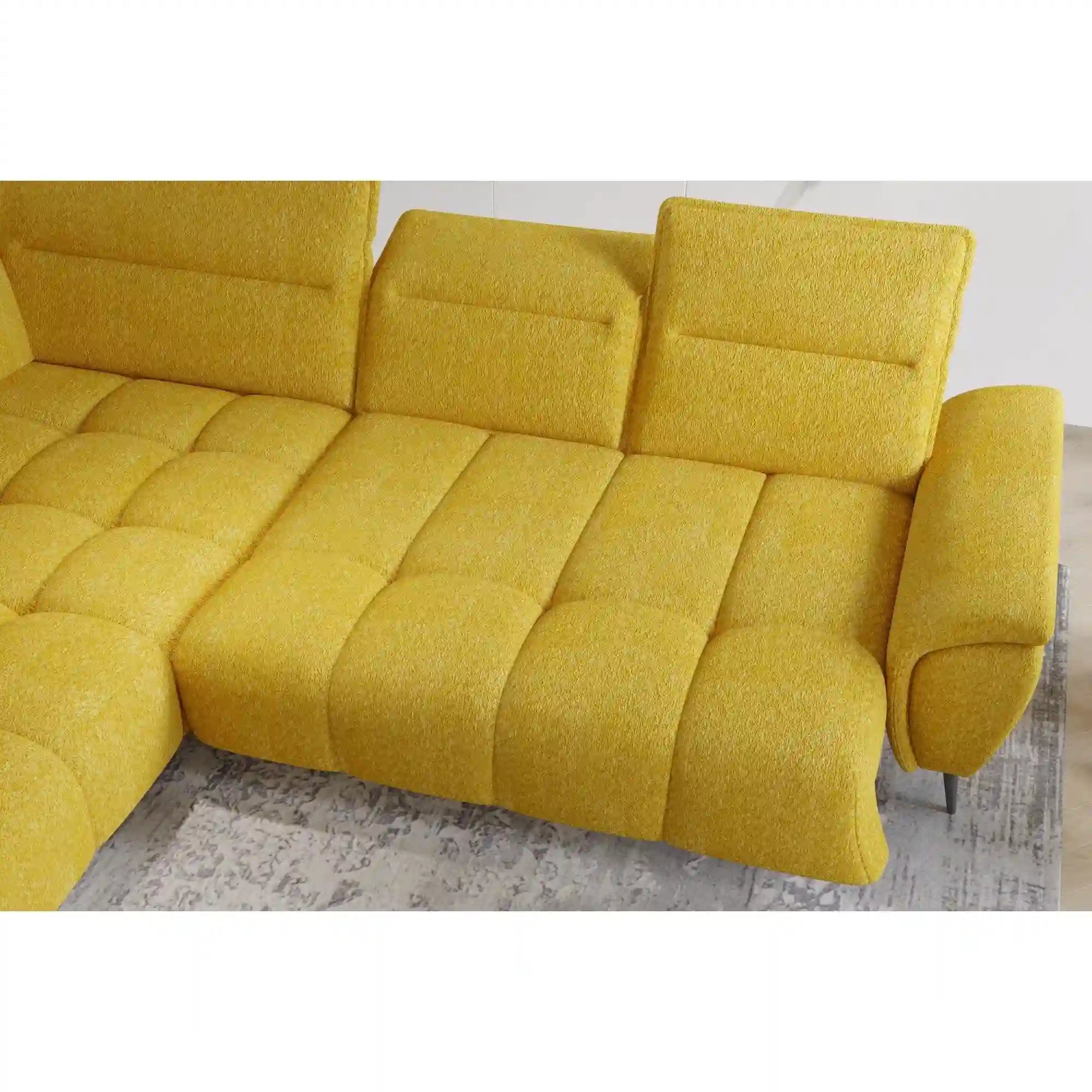 Coltar MONTANA L, sezlong stanga, stofa catifelata crem - Element 17, Gama Premium, cu reglaj electric si tetiere reglabile, 308x220x97 cm