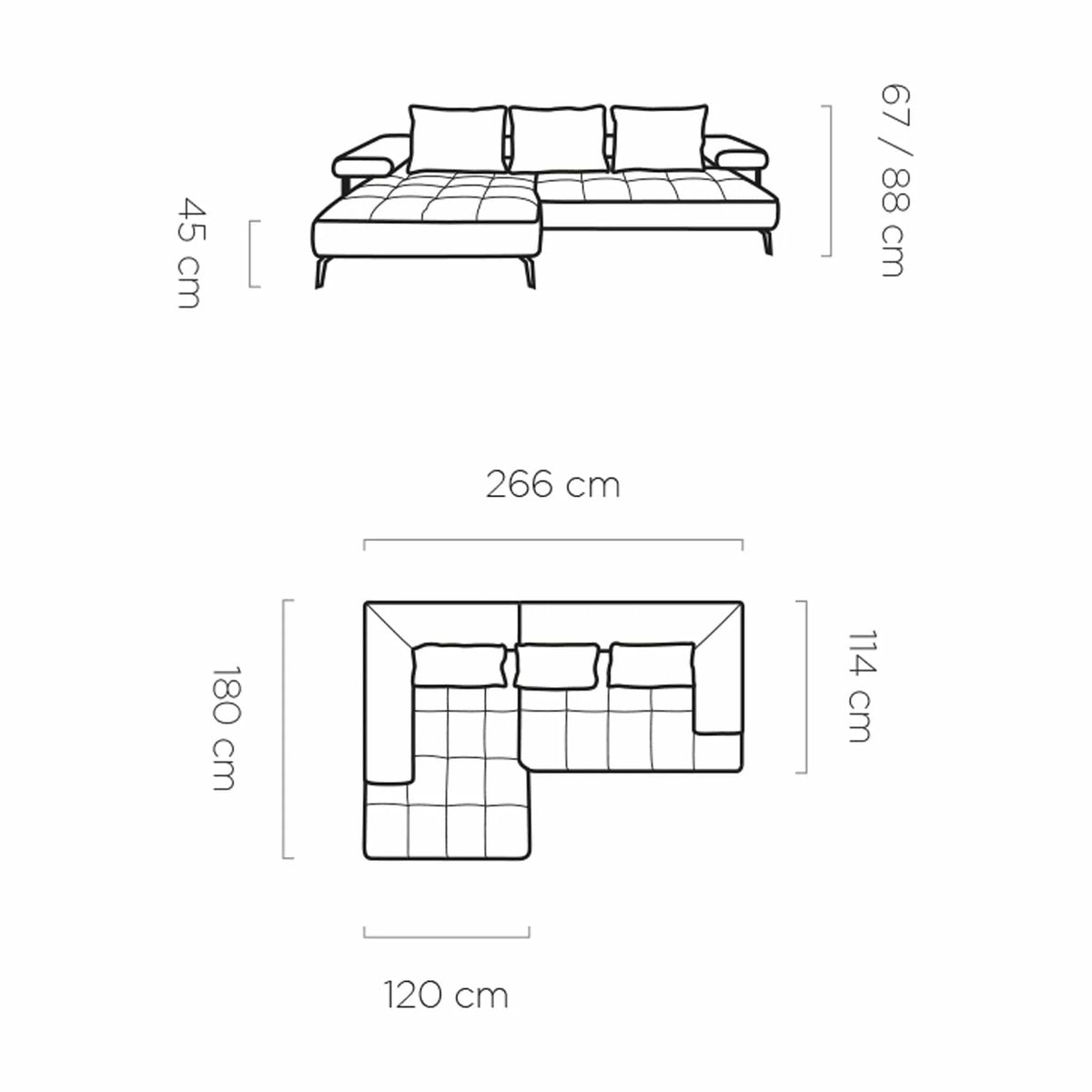 Coltar MONTELLA MINI, personalizabil material gama Premium, cu reglaj electric, 266x180x88 cm
