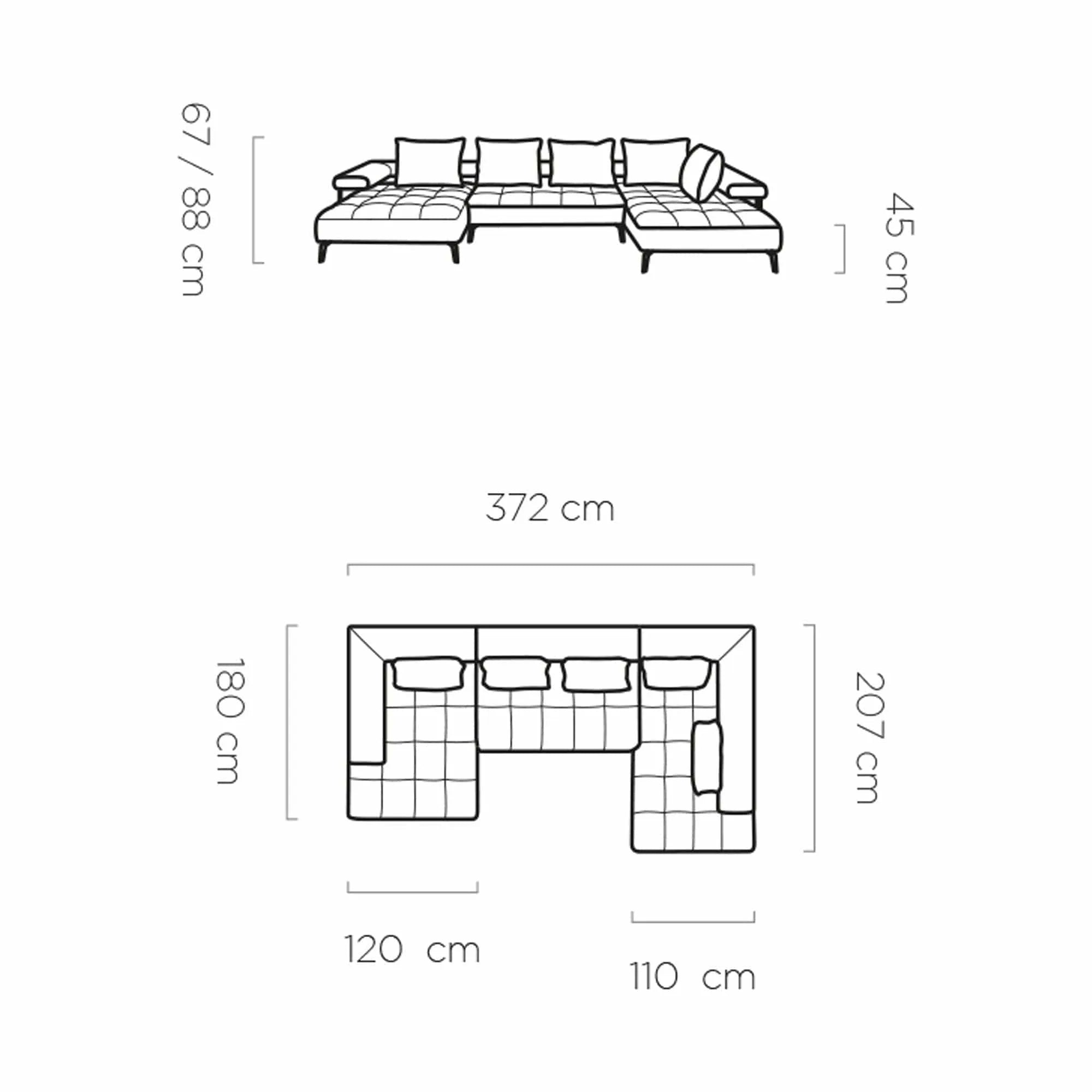 Coltar MONTELLA XL, personalizabil material gama Premium, cu reglaj electric, 372x207x88 cm