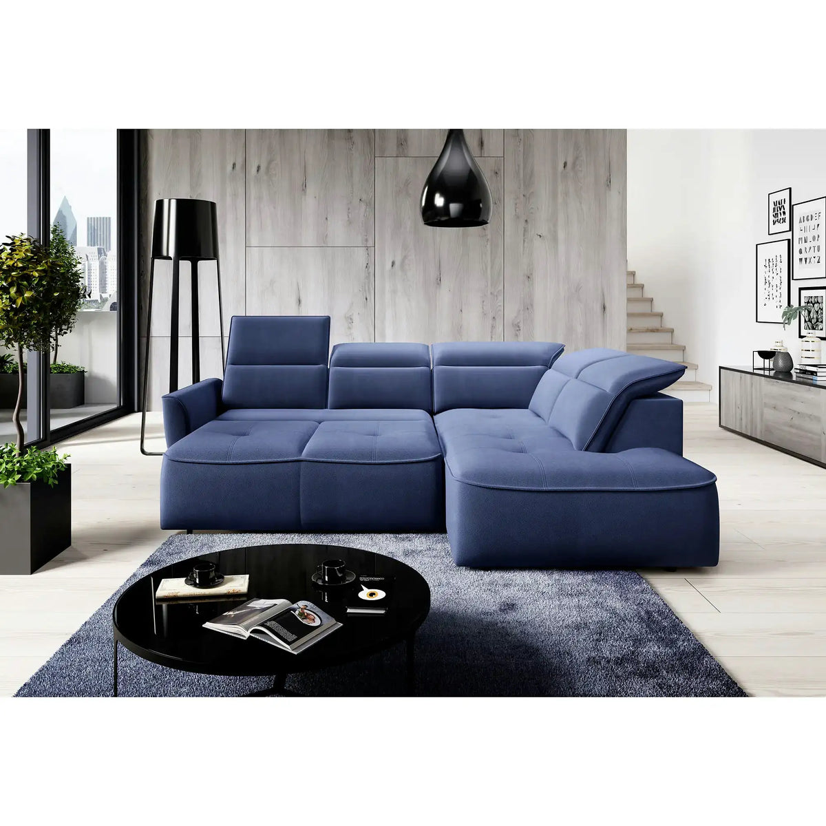Coltar MURILLO L, personalizabil, cu reglaj electric, tetiere reglabile si lada depozitare, 261x218x100 cm