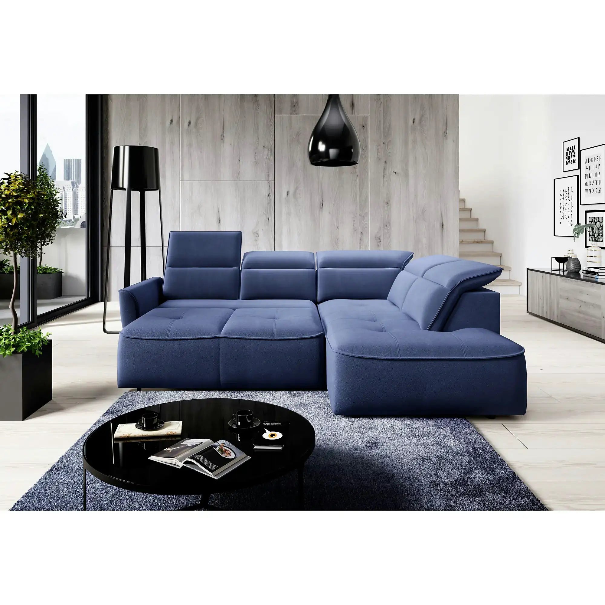 Coltar MURILLO L, personalizabil, cu reglaj electric, tetiere reglabile si lada depozitare, 261x218x100 cm