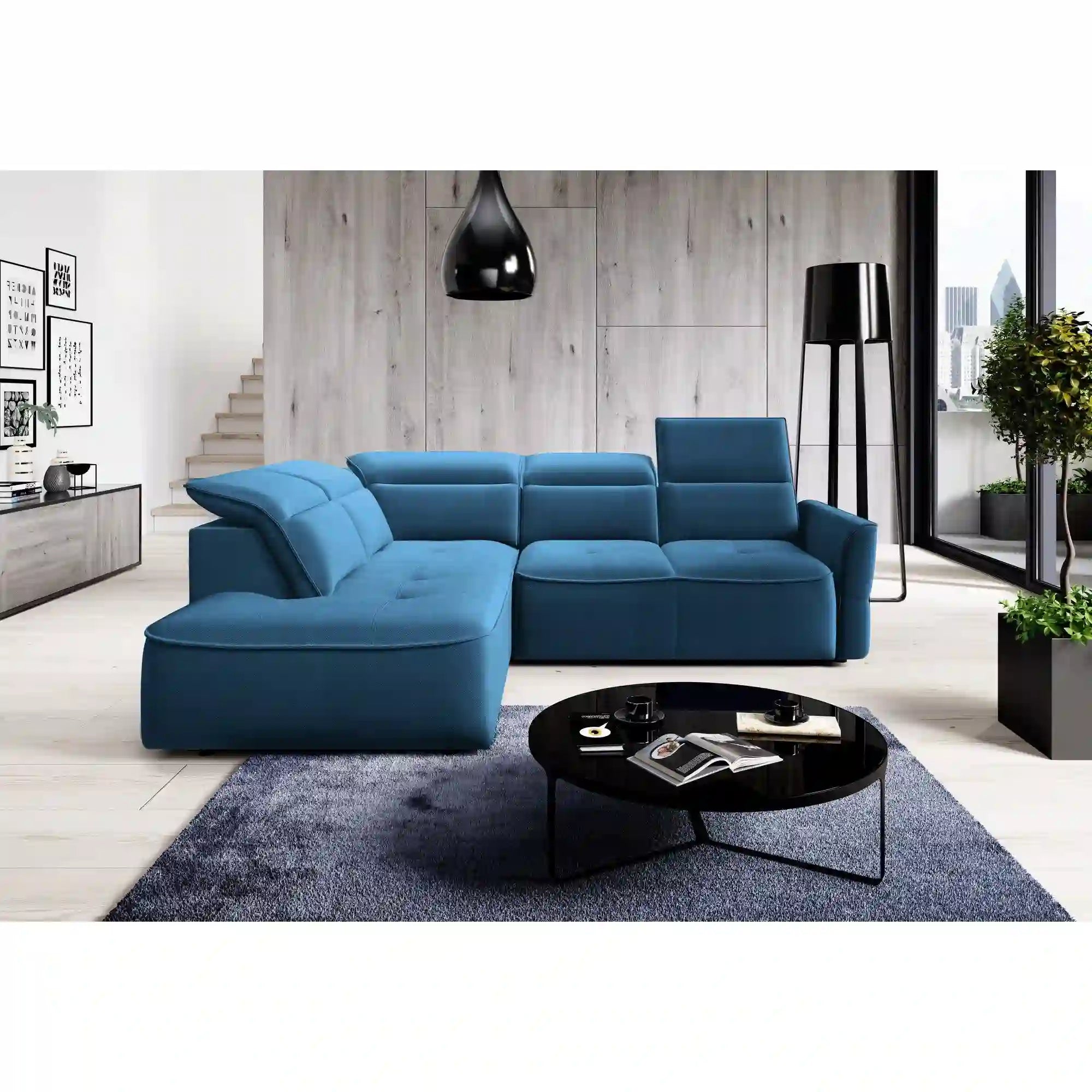 Coltar MURILLO L, personalizabil materiale gama Oferta Avantaj, cu reglaj electric, tetiere reglabile si lada depozitare, 261x218x100 cm