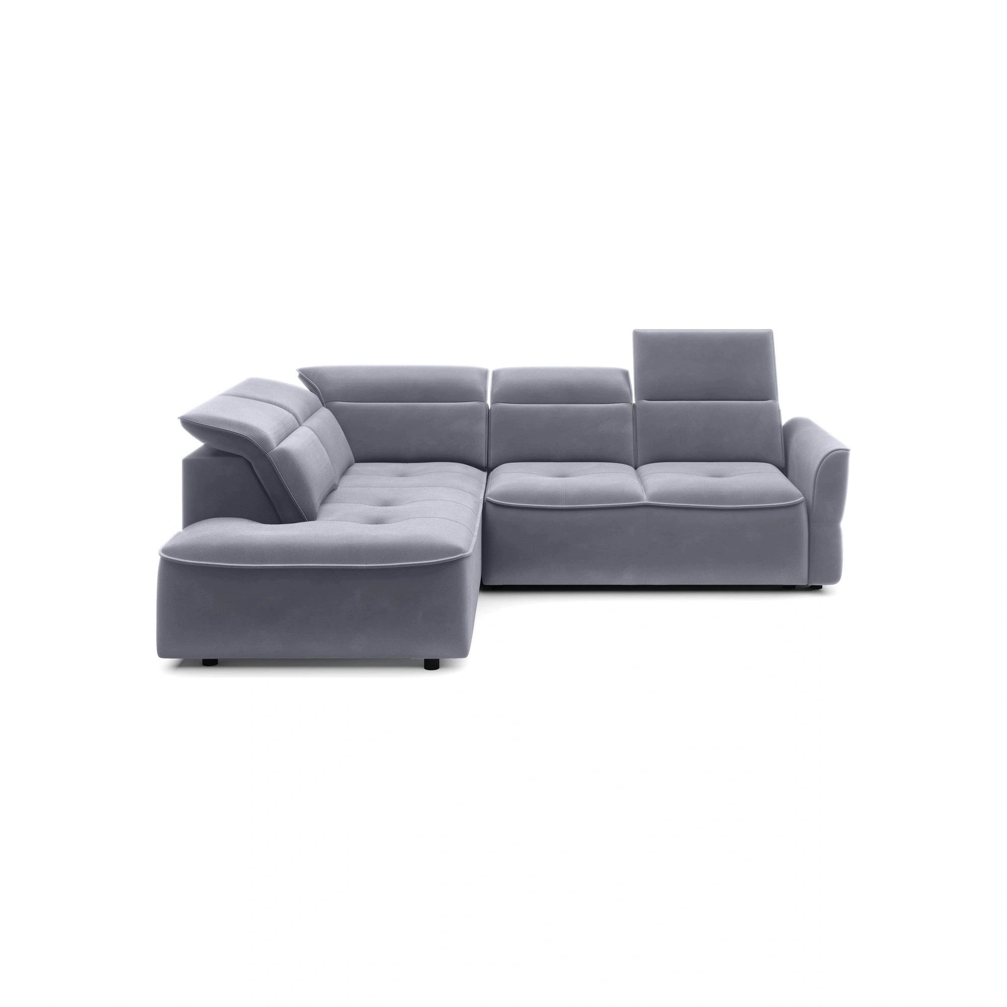 Coltar MURILLO L, sezlong stanga, stofa catifelata gri antracit - Whisper 18, Gama Premium, cu reglaj electric, tetiere reglabile si lada depozitare, 261x218x100 cm