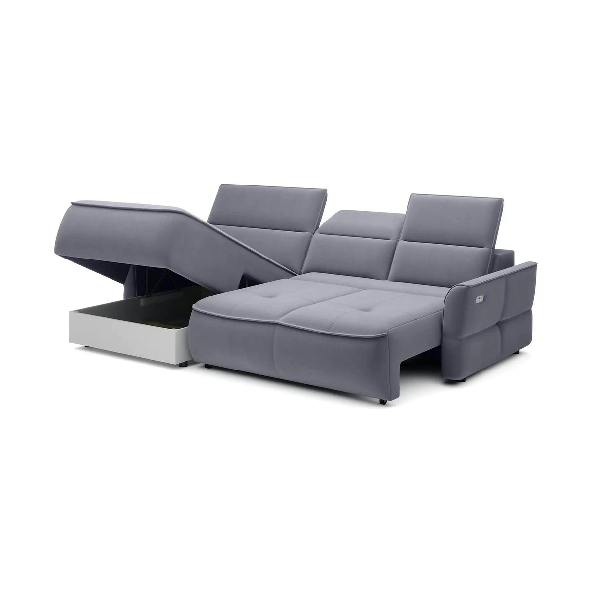 Coltar MURILLO MINI, personalizabil, cu reglaj electric, tetiere reglabile si lada depozitare, 260x175x100 cm