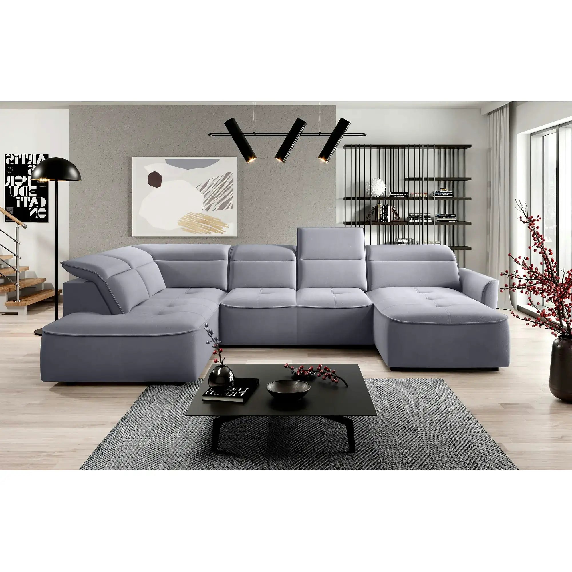 Coltar MURILLO XL, personalizabil, cu reglaj electric, tetiere reglabile si lada depozitare, 350x218x100 cm