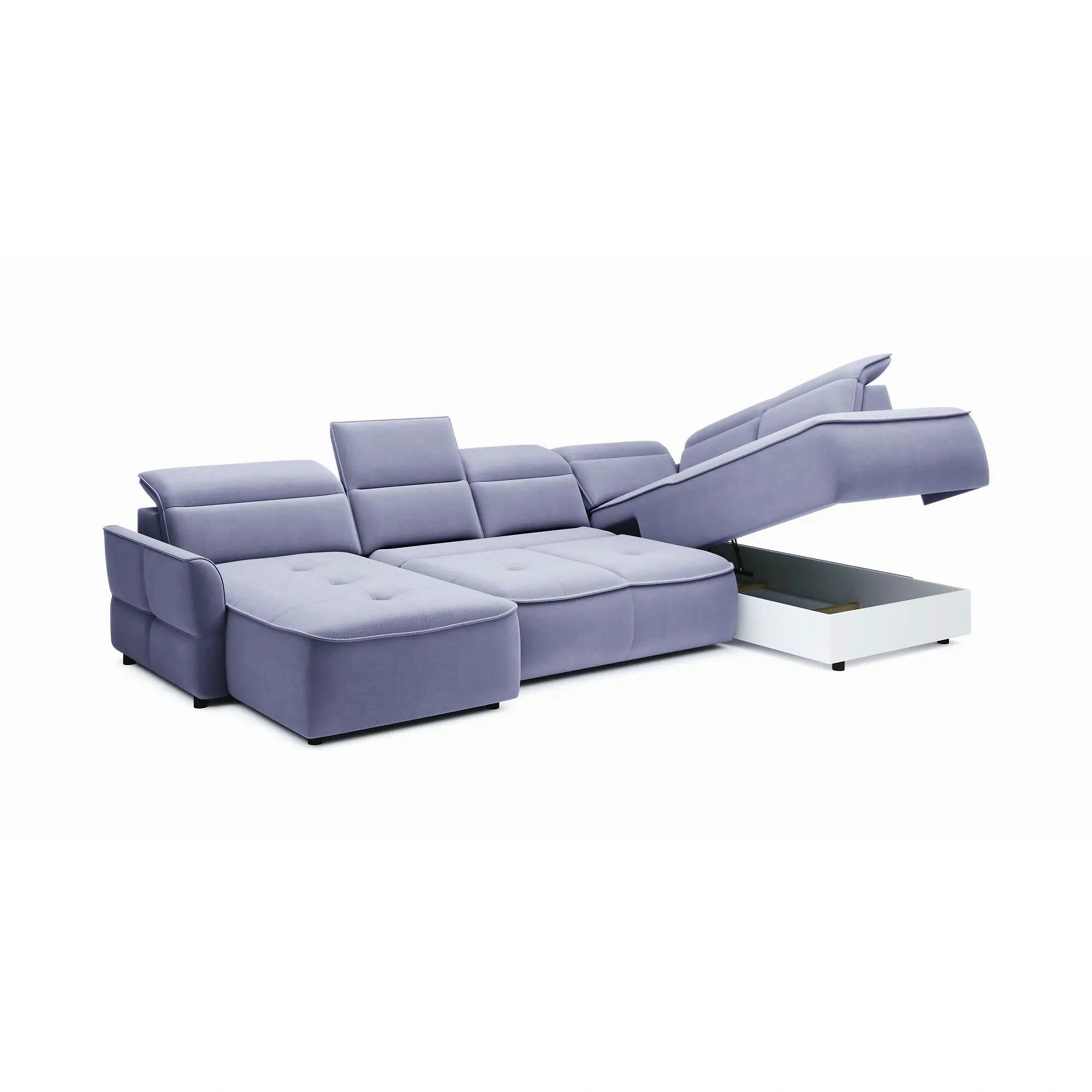 Coltar MURILLO XL, personalizabil, cu reglaj electric, tetiere reglabile si lada depozitare, 350x218x100 cm
