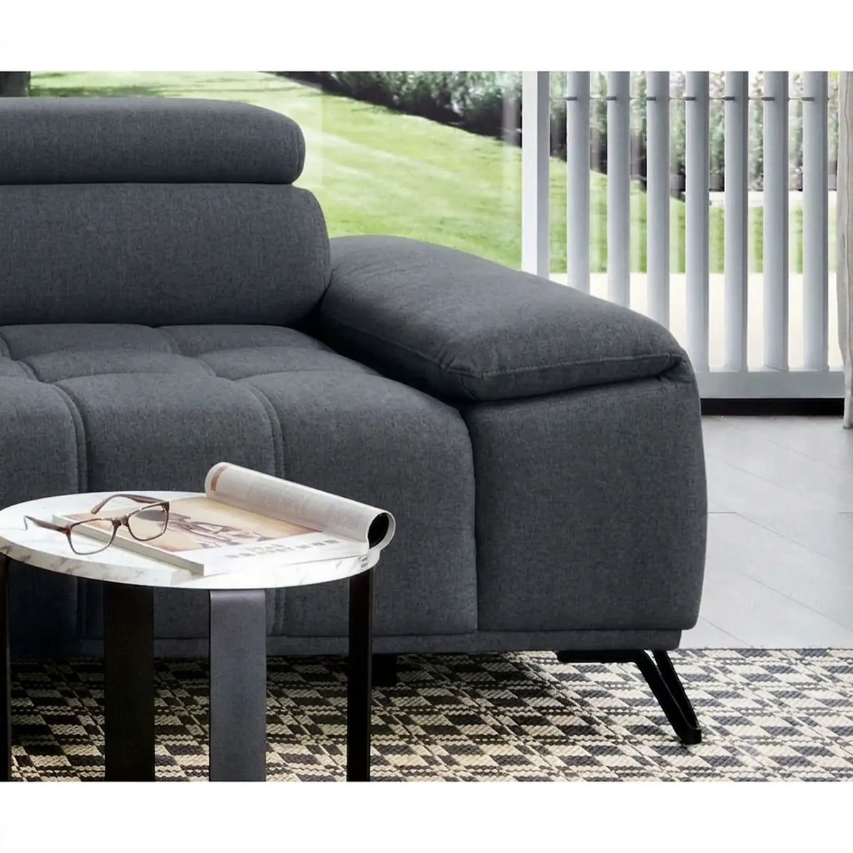Coltar PALLADIO MINI, sezlong stanga, stofa catifelata gri - Monolith 92, cu tetiere reglabile si reglaj electric, 322x183x99 cm