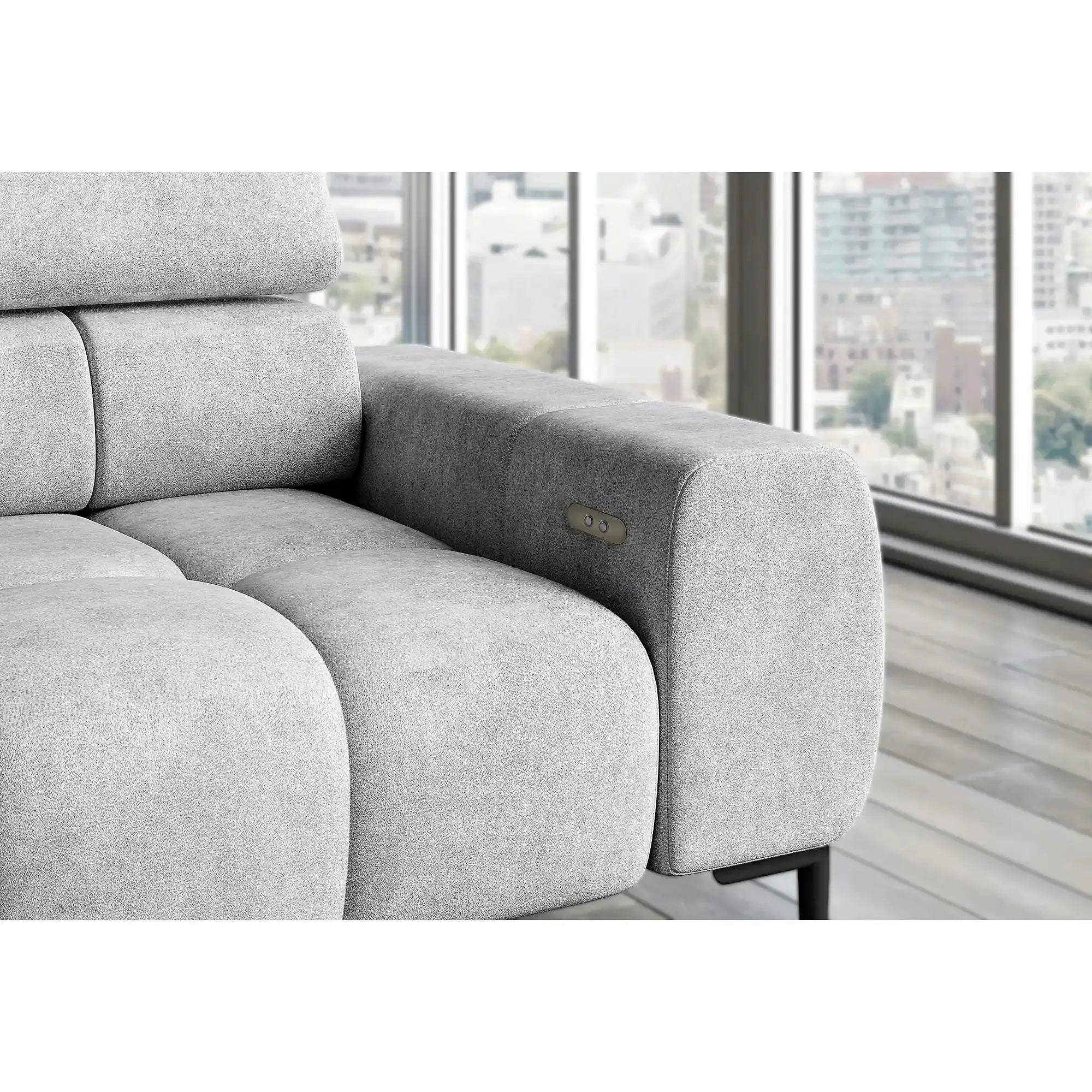 Coltar PLAZA L, personalizabil, cu reglaj electric si tetiere reglabile, 300x216x99 cm