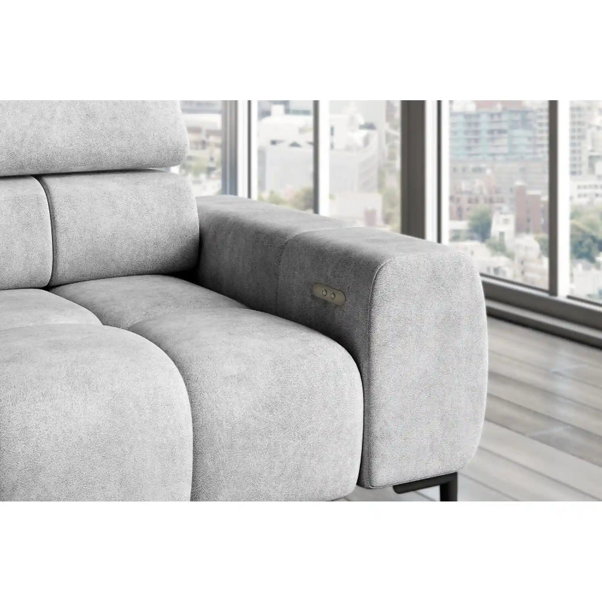 Coltar PLAZA L, personalizabil materiale gama Premium, cu reglaj electric si tetiere reglabile, 300x216x99 cm