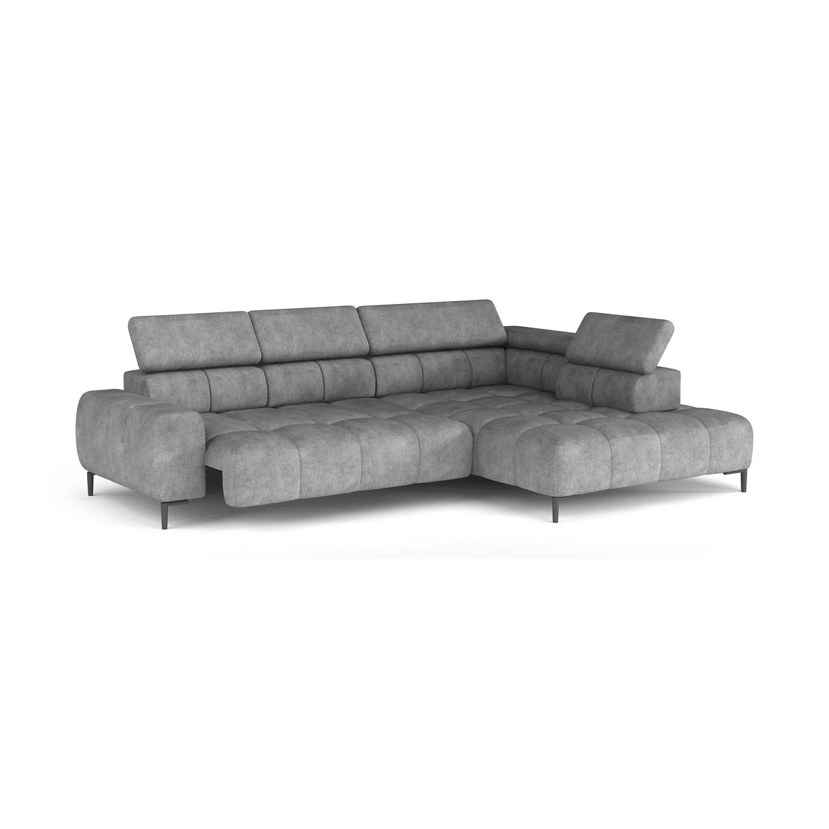 Coltar PLAZA L, sezlong dreapta, stofa catifelata rosu - Vogue 7, cu reglaj electric si tetiere reglabile, 300x216x99 cm