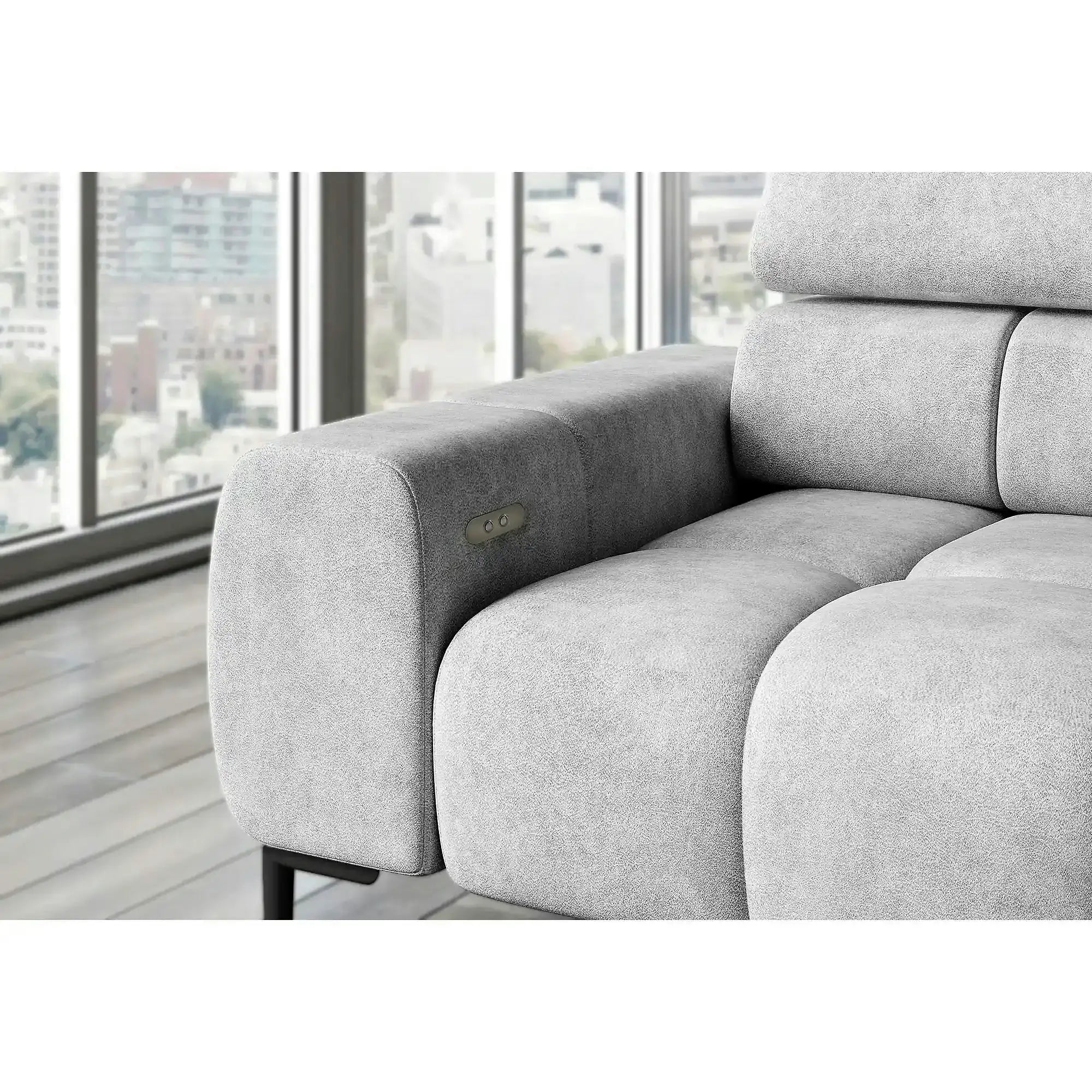 Coltar PLAZA L, sezlong dreapta, stofa catifelata rosu - Vogue 7, cu reglaj electric si tetiere reglabile, 300x216x99 cm
