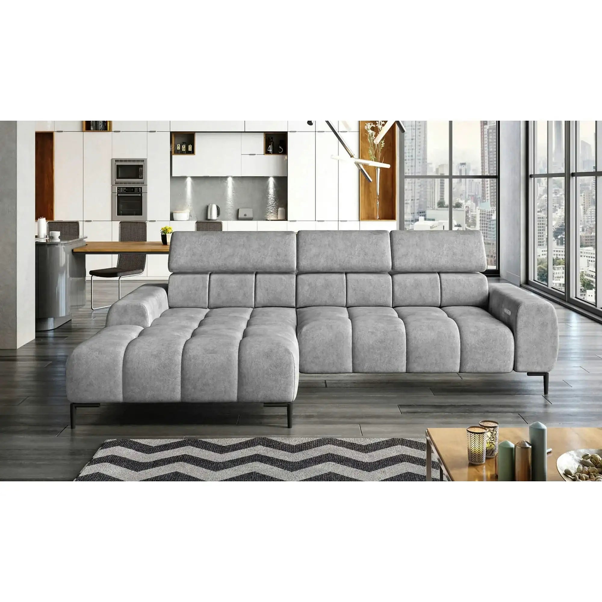 Coltar PLAZA MINI, personalizabil, cu reglaj electric si tetiere reglabile, 270x177x99 cm