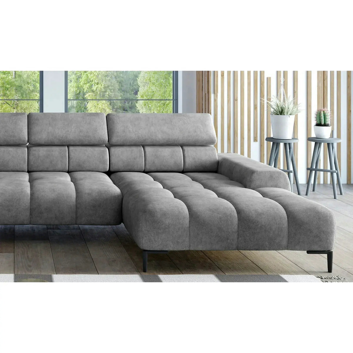 Coltar PLAZA XL, personalizabil, cu reglaj electric, tetiera si spatar reglabil, 385x216x99 cm