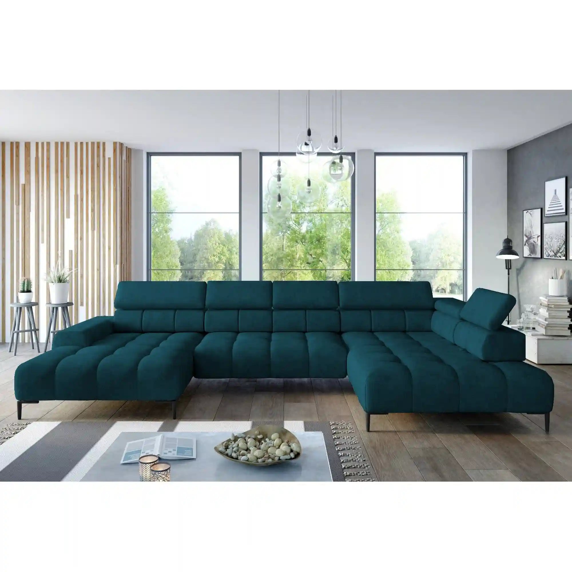 Coltar PLAZA XL, personalizabil materiale gama Oferta Avantaj, cu reglaj electric si tetiere reglabile, 385x216x99 cm