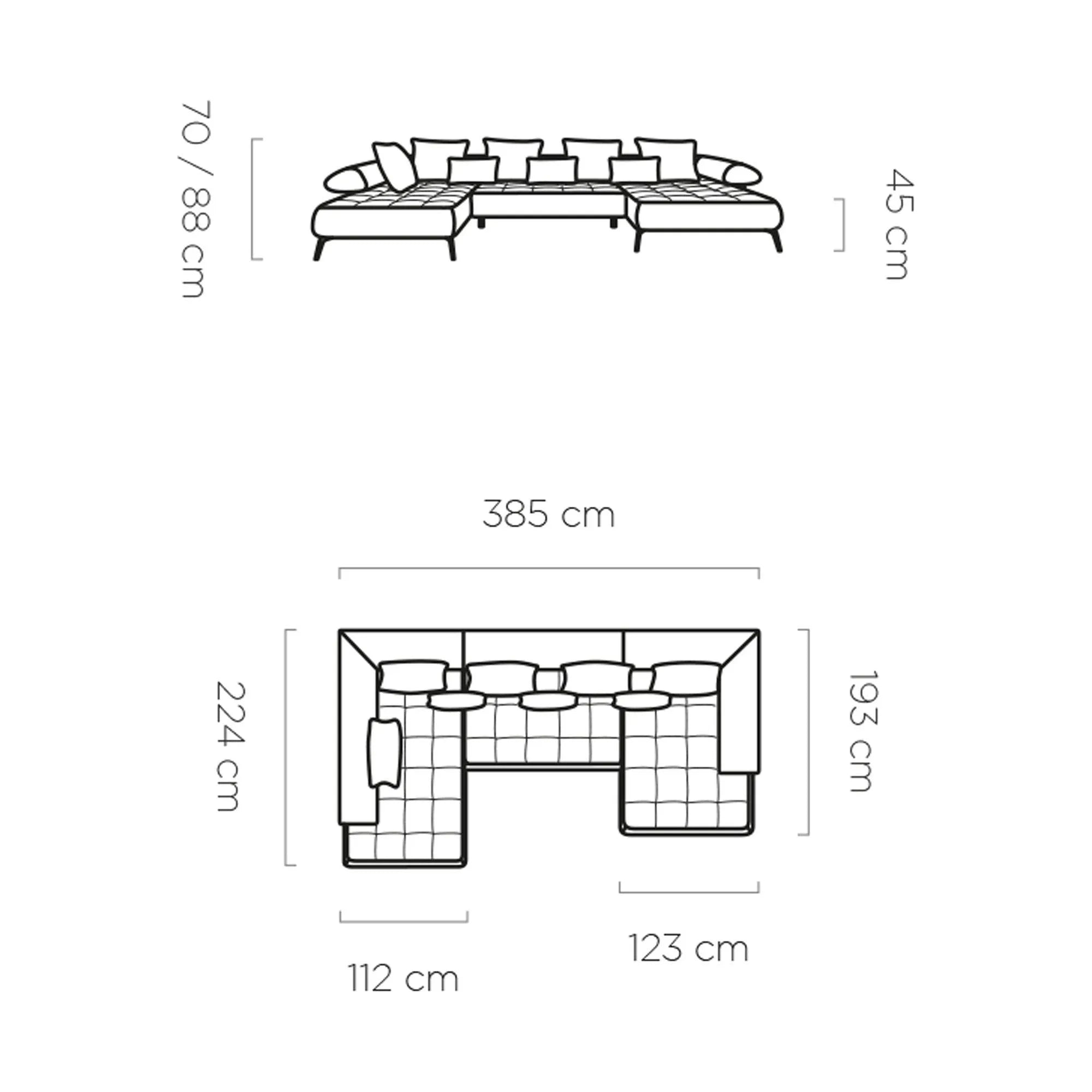 Coltar SELEDO XL, personalizabil materiale gama Oferta Avantaj, cu reglaj electric, 385x224x88 cm