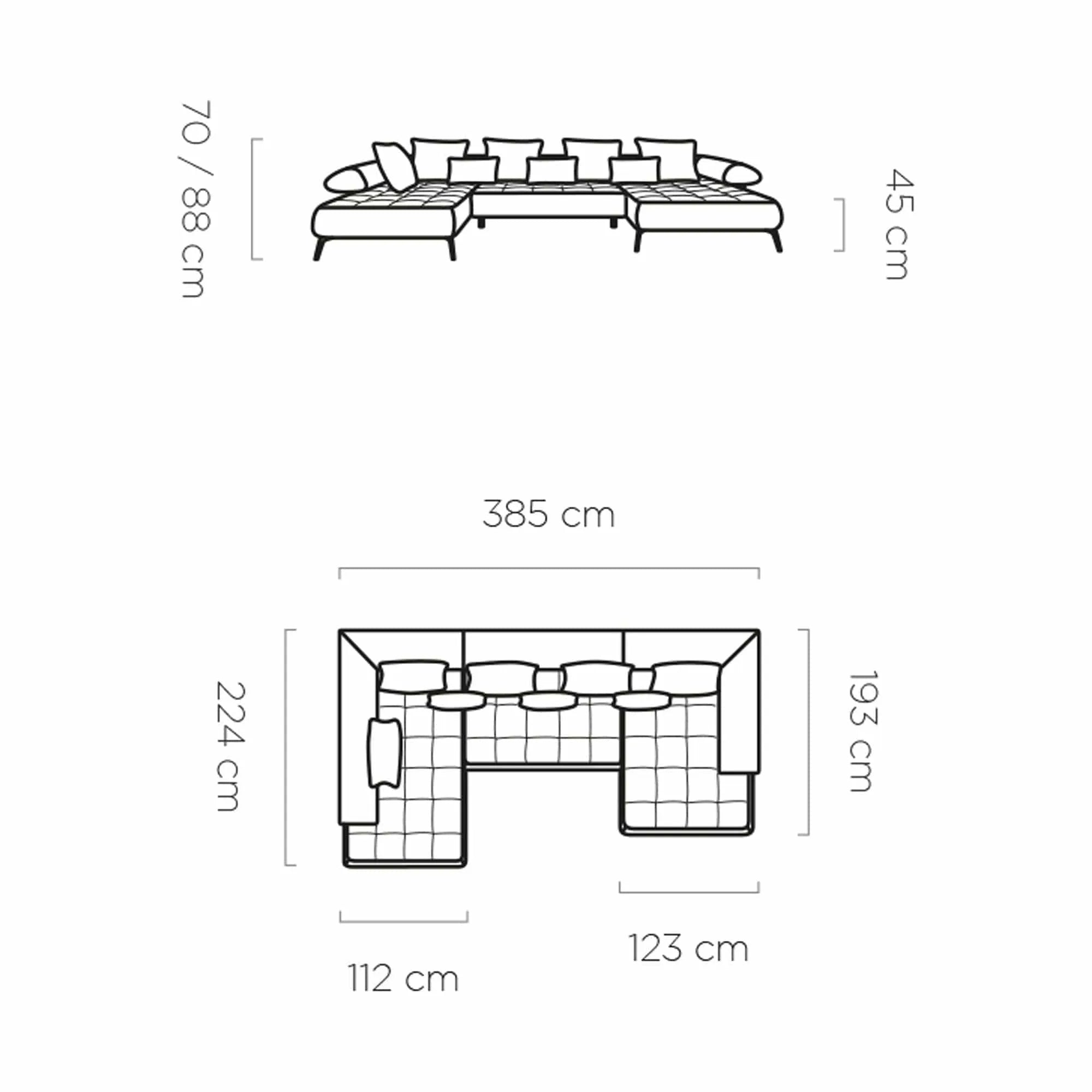 Coltar SELEDO XL, personalizabil materiale gama Premium, cu reglaj electric, 385x224x88 cm