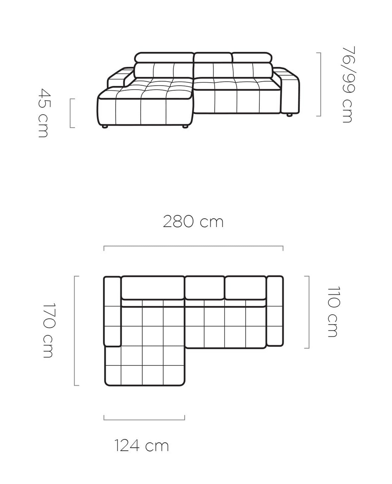 Coltar THIAGO S, personalizabil materiale Gama Premium, cu reglaj electric, 280x170x99 cm
