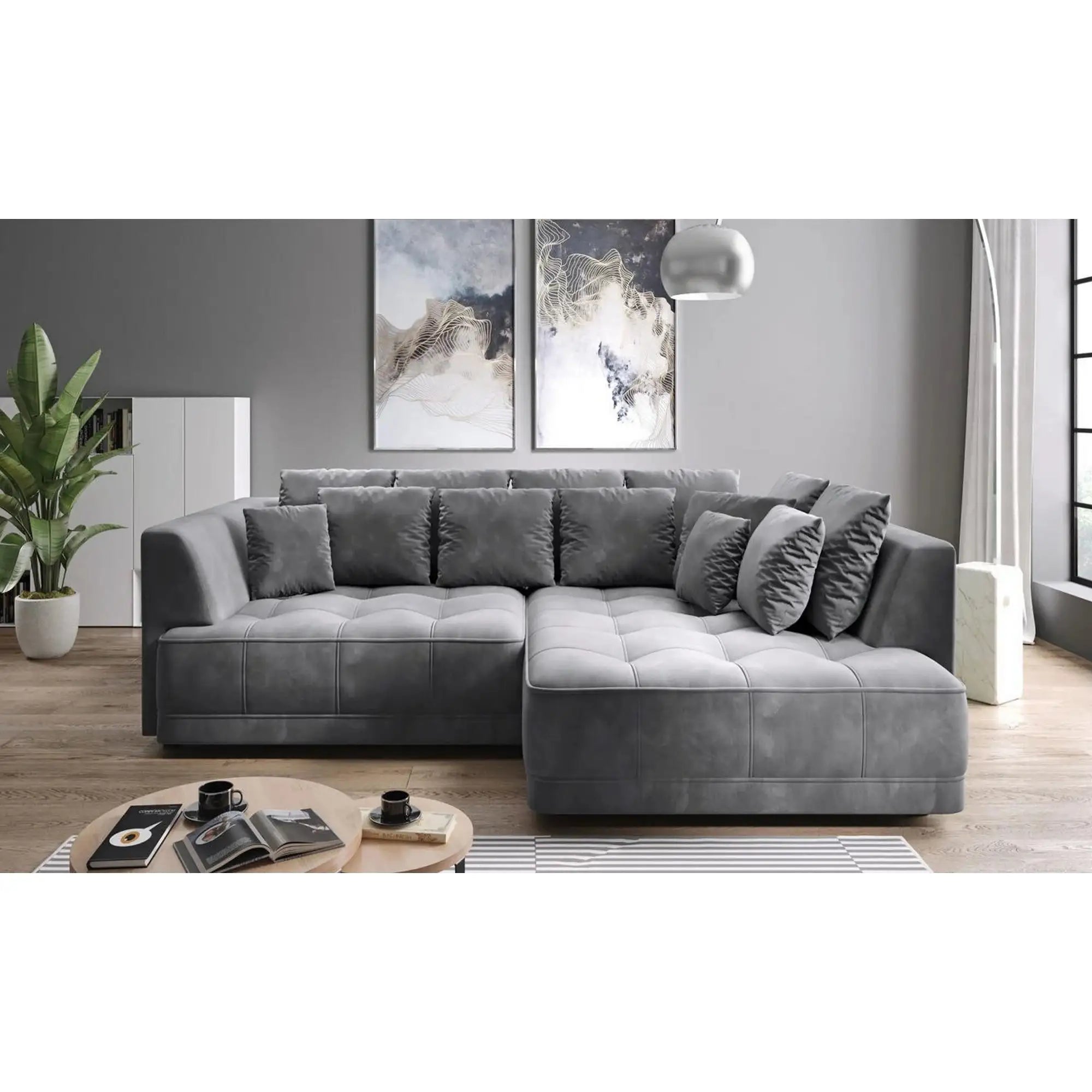 Coltar TIGA, sezlong dreapta, stofa catifelata maro - Terra 26, Gama Premium, cu reglaj electric, 286x207x77 cm