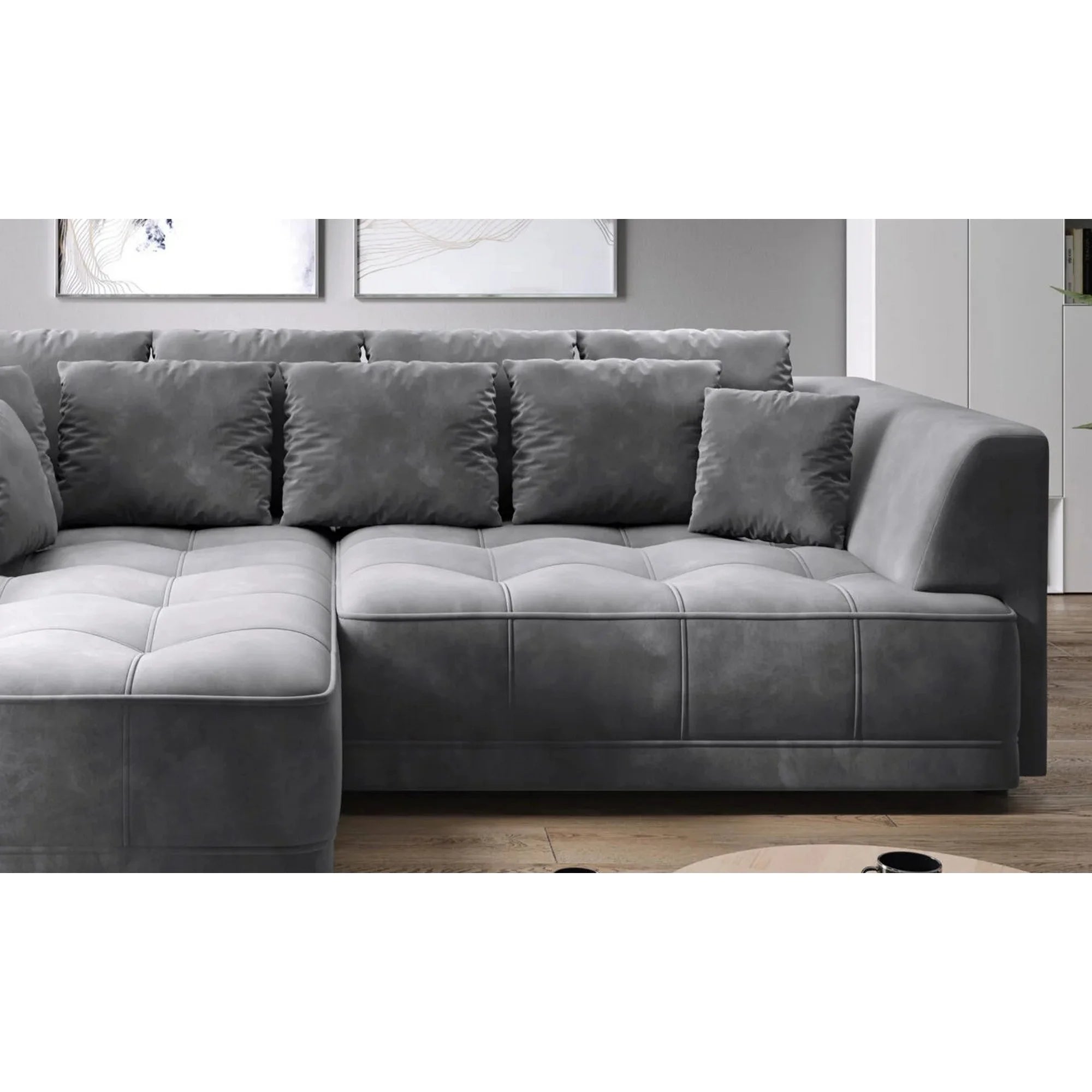 Coltar TIGA, sezlong dreapta, stofa catifelata maro - Terra 26, Gama Premium, cu reglaj electric, 286x207x77 cm