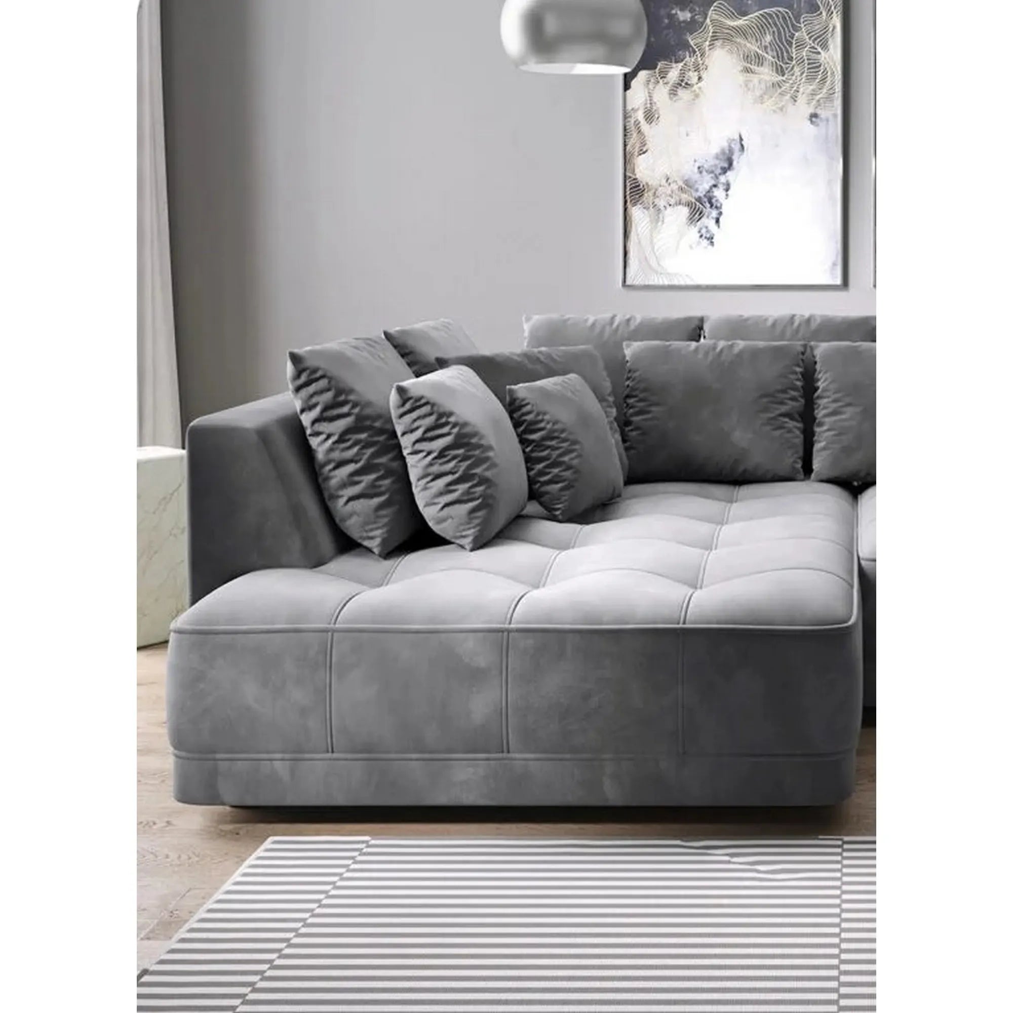 Coltar TIGA, sezlong dreapta, stofa catifelata maro - Terra 26, Gama Premium, cu reglaj electric, 286x207x77 cm