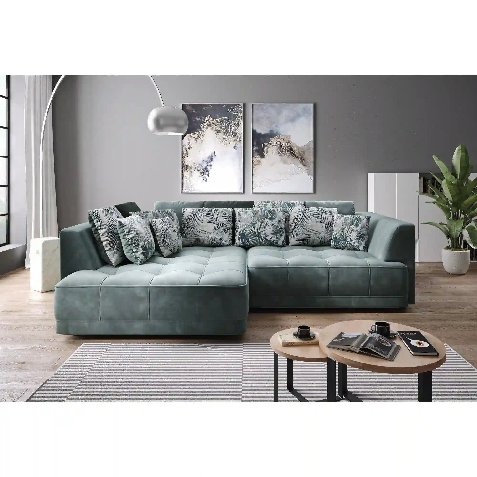 Coltar TIGA, sezlong stanga, stofa catifelata galben - Riviera 41, Gama Premium, cu reglaj electric, 286x207x77 cm