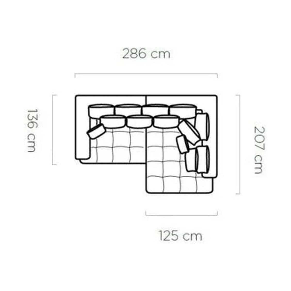 Coltar TIGA, sezlong stanga, stofa catifelata gri deschis - Monolith 84, cu reglaj electric, 286x207x77 cm