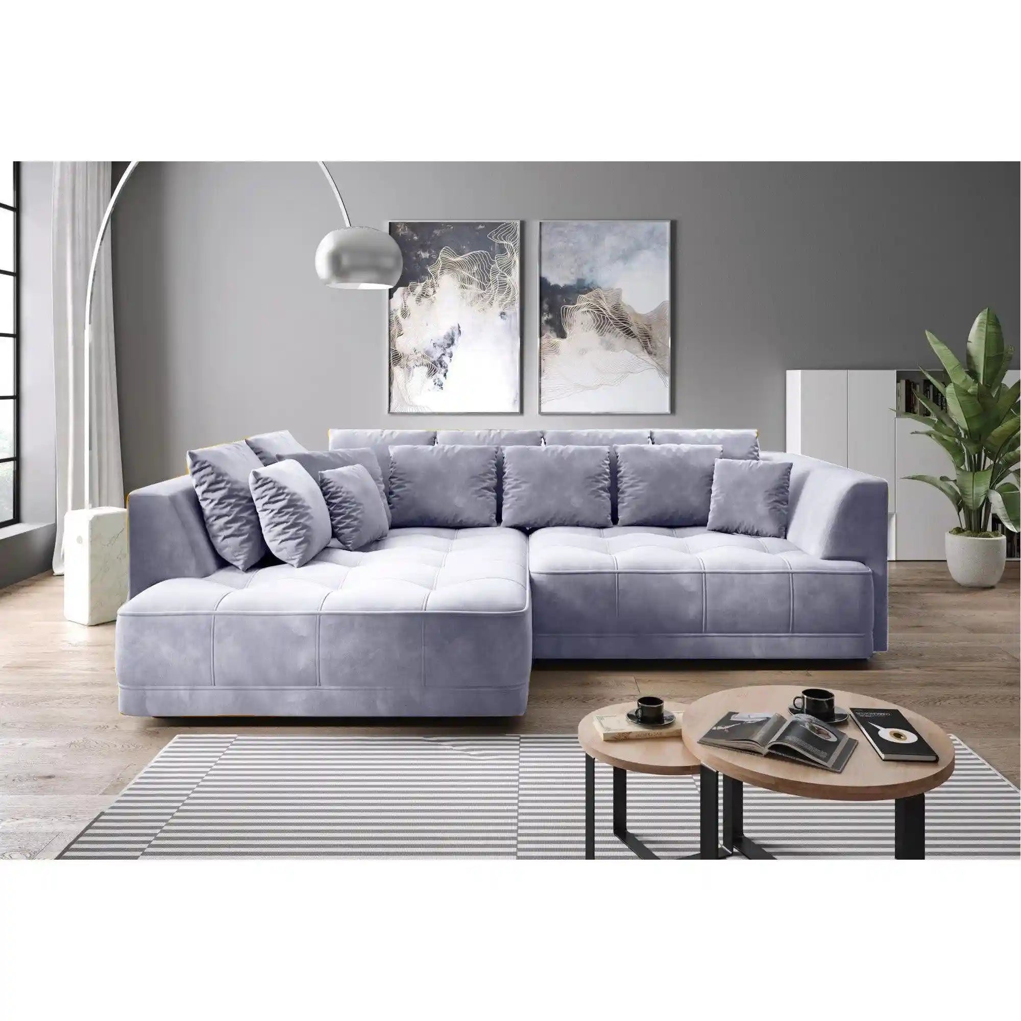 Coltar TIGA, sezlong stanga, stofa catifelata verde olive - Palladium 10, Gama Premium, cu reglaj electric, 286x207x77 cm