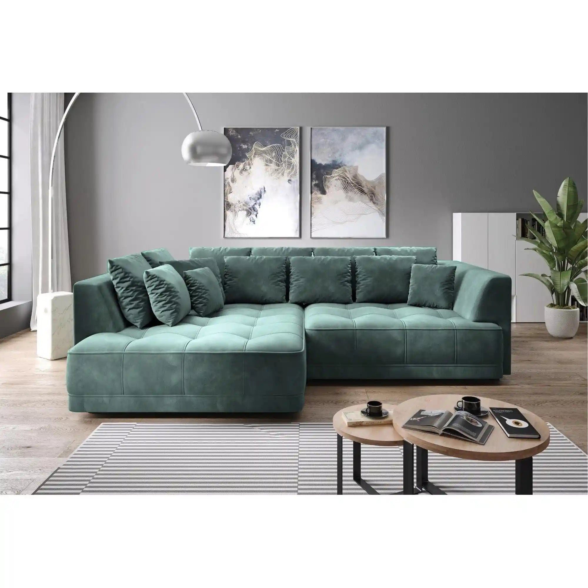 Coltar TIGA, sezlong stanga, stofa catifelata verde - Riviera 34, Gama Premium, cu reglaj electric, 286x207x77 cm