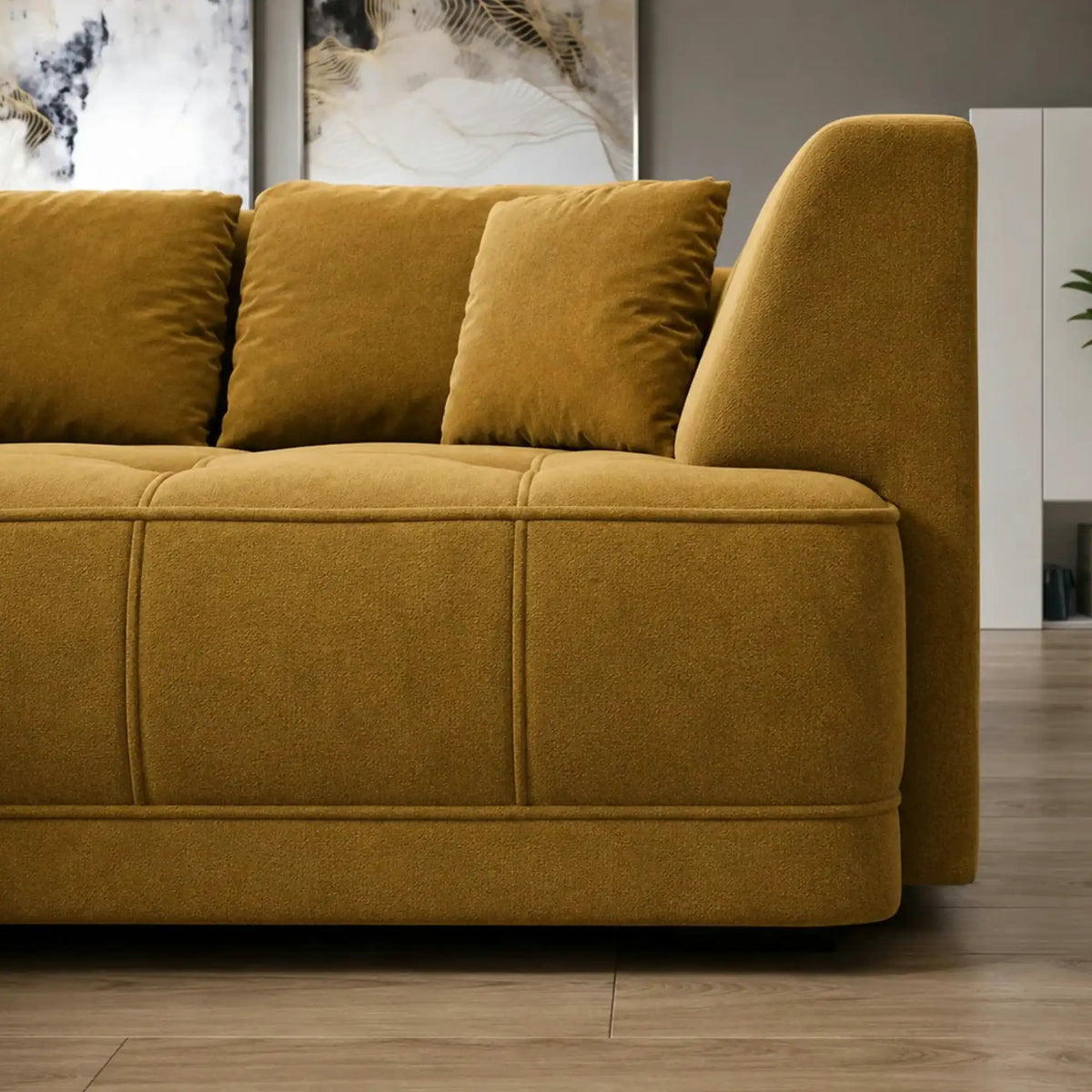 Coltar TIGA, sezlong stanga, stofa clasica galben mustar - Austin 11, cu reglaj electric, 286x207x77 cm