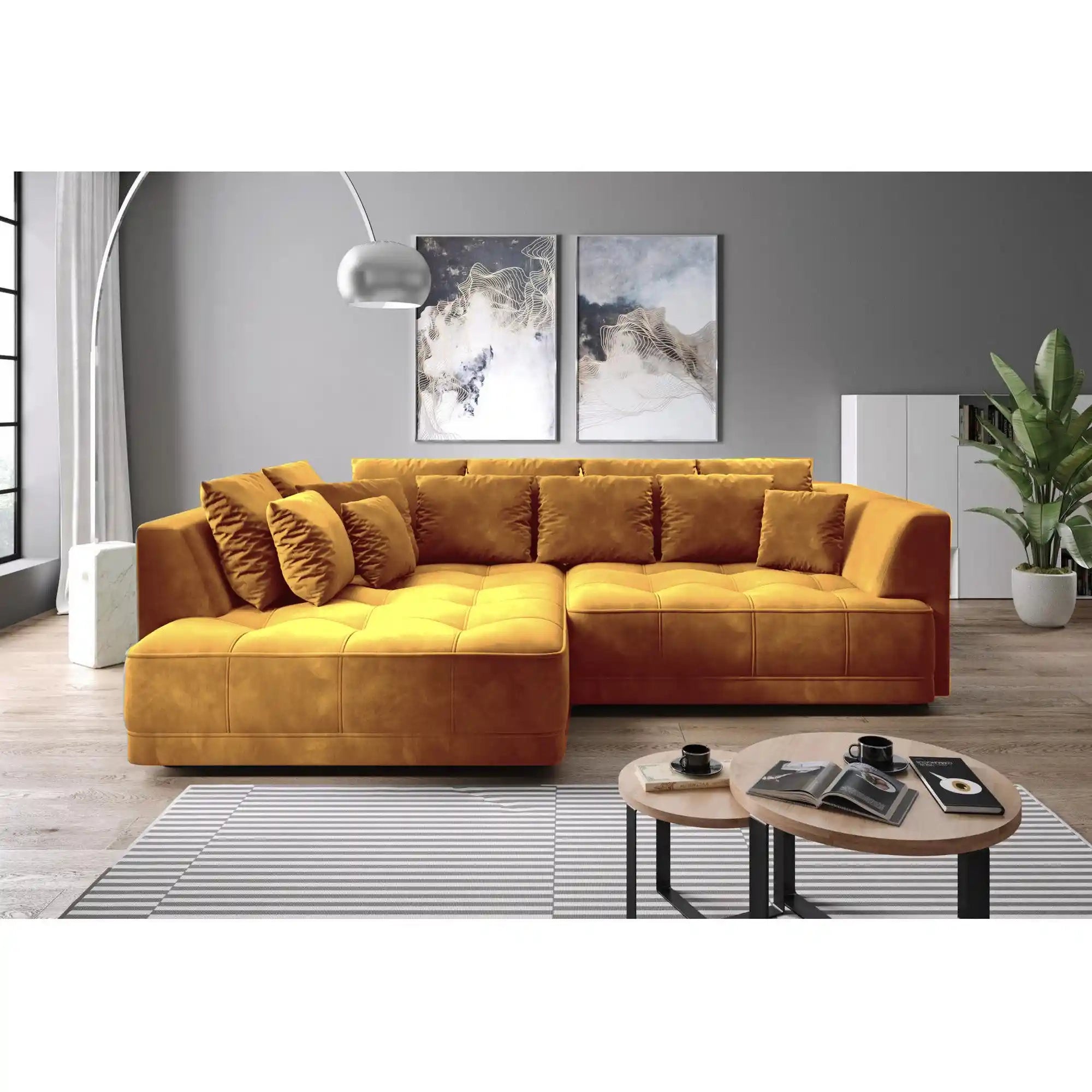 Coltar TIGA, sezlong stanga, stofa clasica galben mustar - Austin 11, cu reglaj electric, 286x207x77 cm