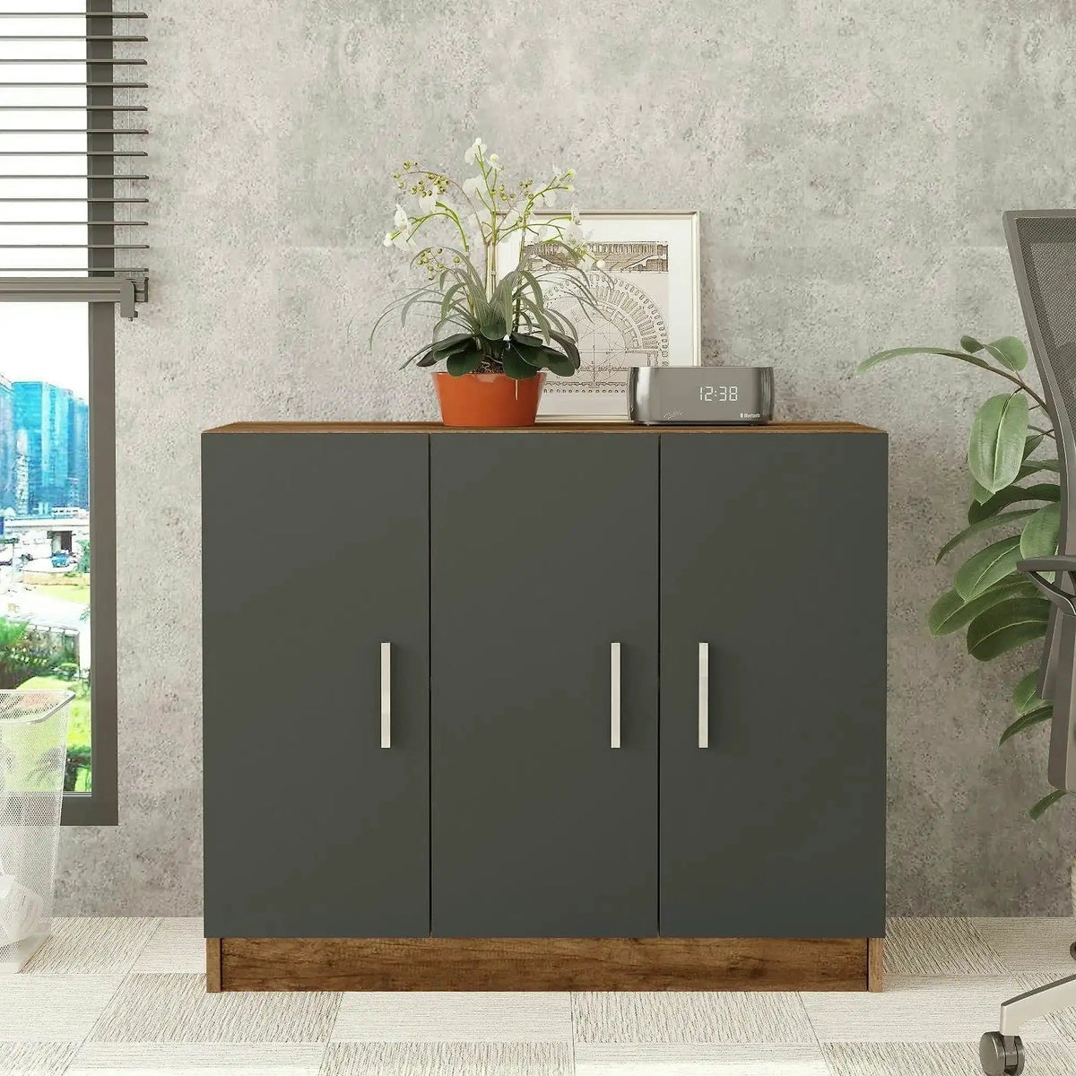 Comoda 956LCS1501, nuc/gri, PAL melaminat, 89x38x74 cm