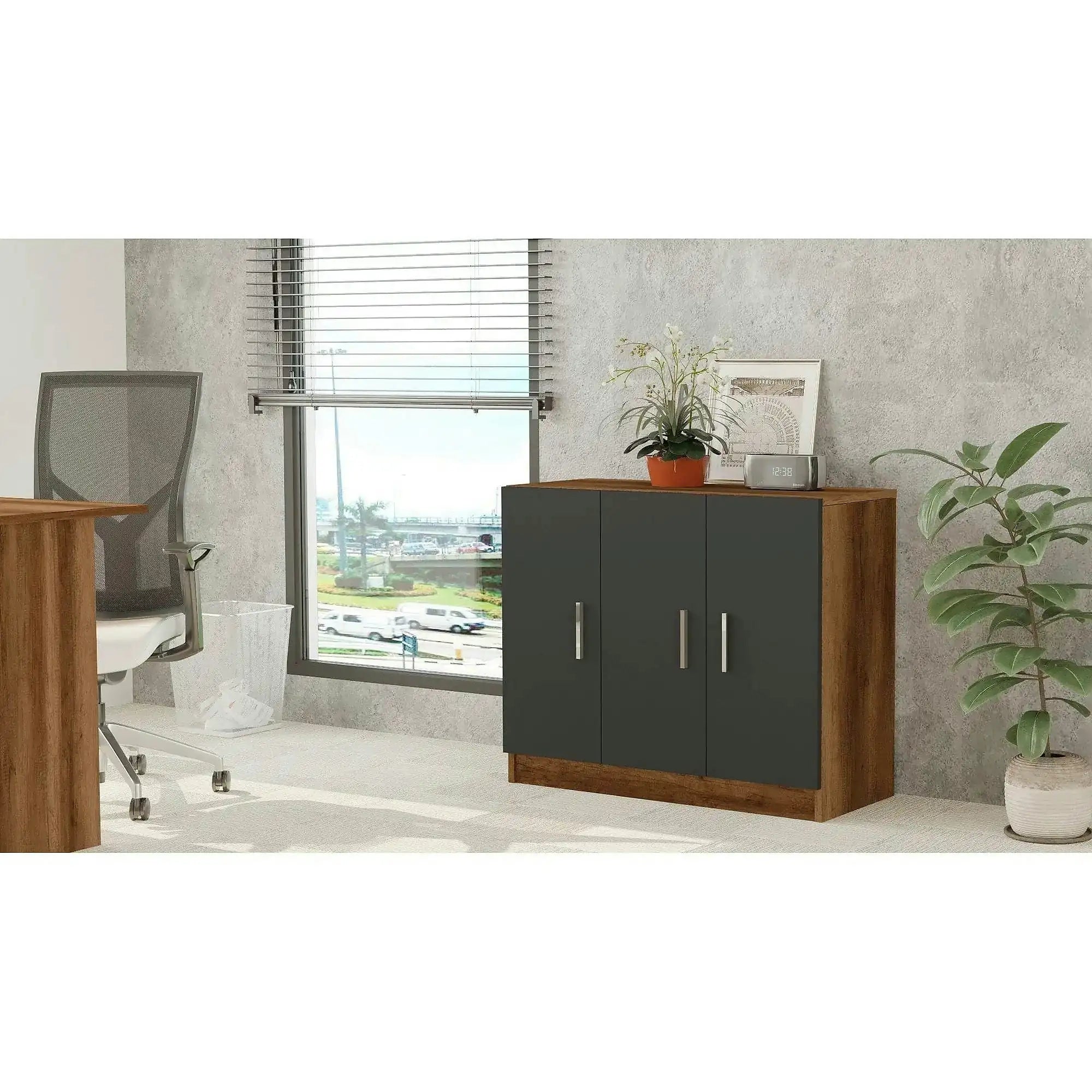 Comoda 956LCS1501, nuc/gri, PAL melaminat, 89x38x74 cm