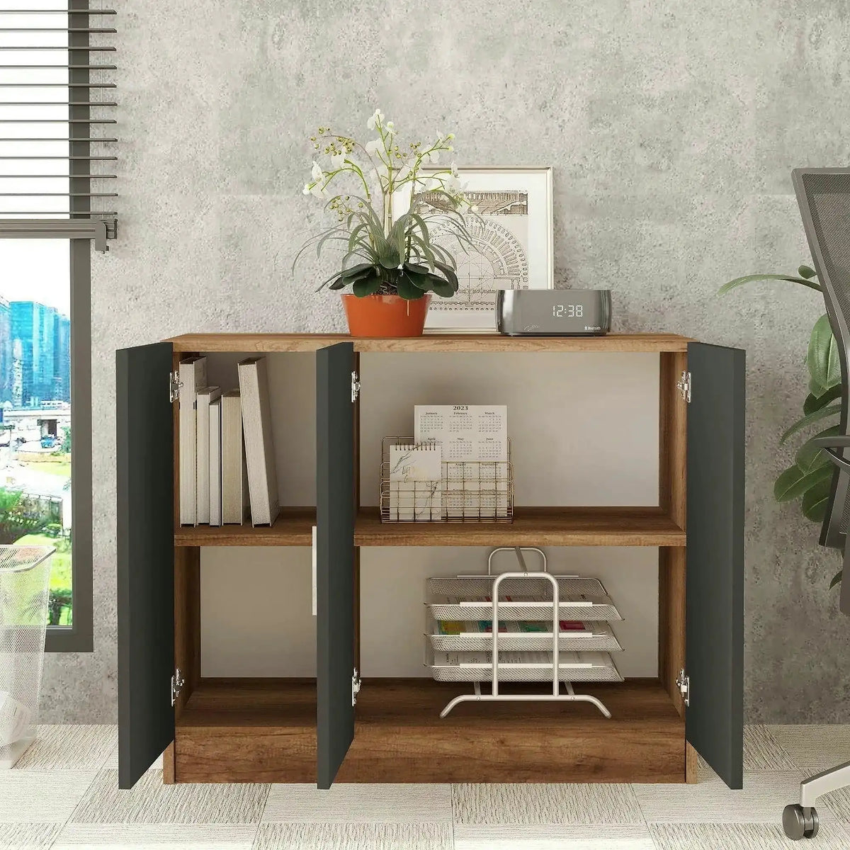 Comoda 956LCS1501, nuc/gri, PAL melaminat, 89x38x74 cm