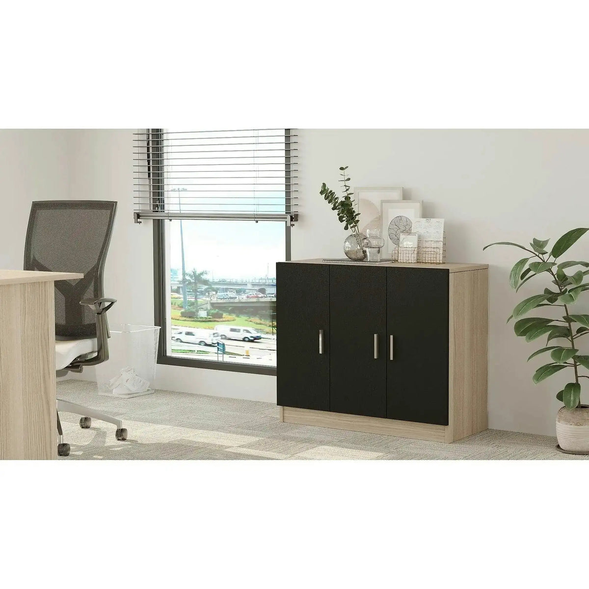 Comoda 956LCS1502, stejar/negru, PAL melaminat, 89x38x74 cm