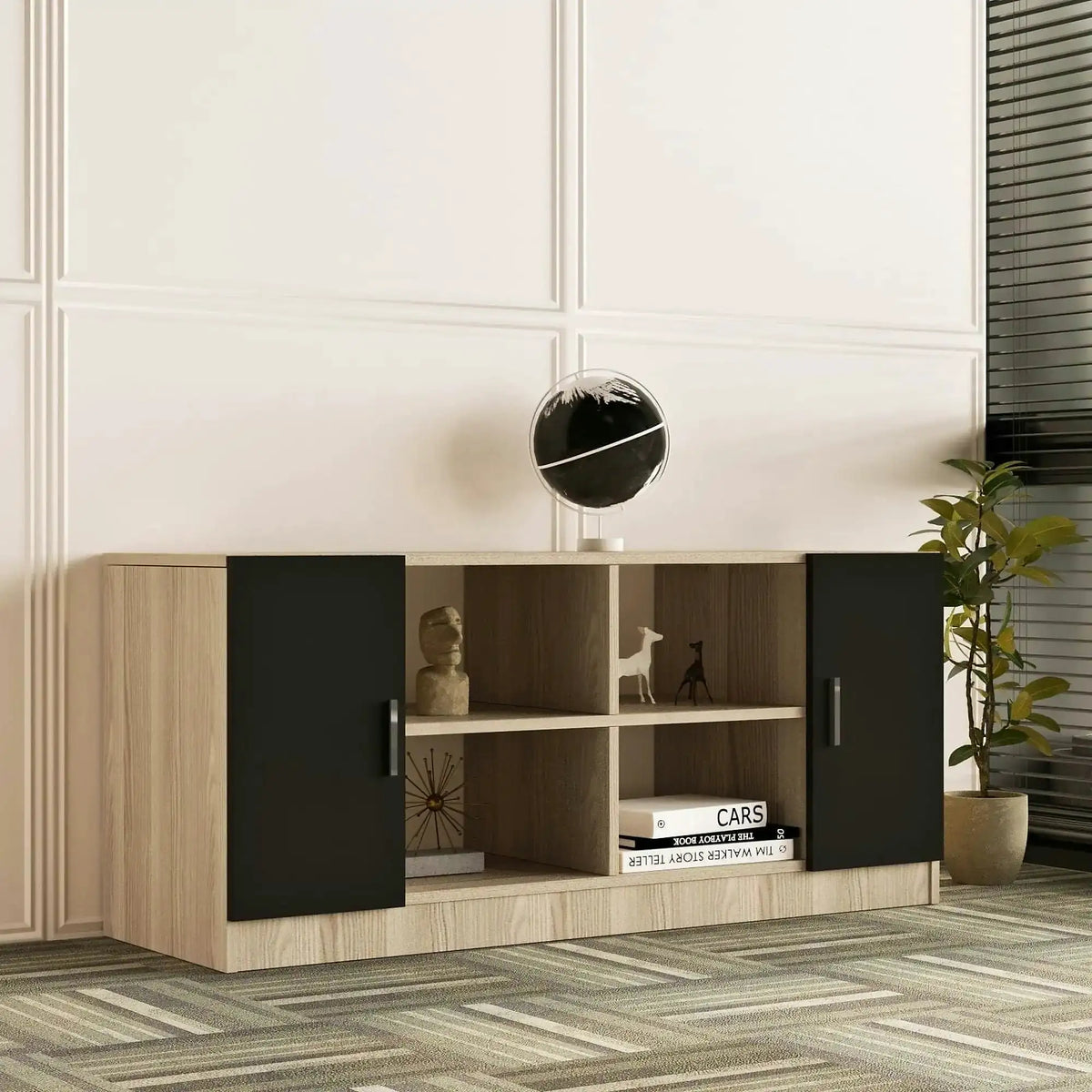 Comoda 956LCS1505, stejar/negru, PAL melaminat, 140x46x62 cm