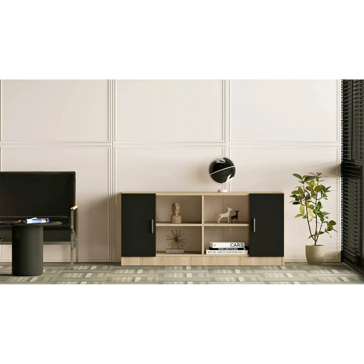 Comoda 956LCS1505, stejar/negru, PAL melaminat, 140x46x62 cm