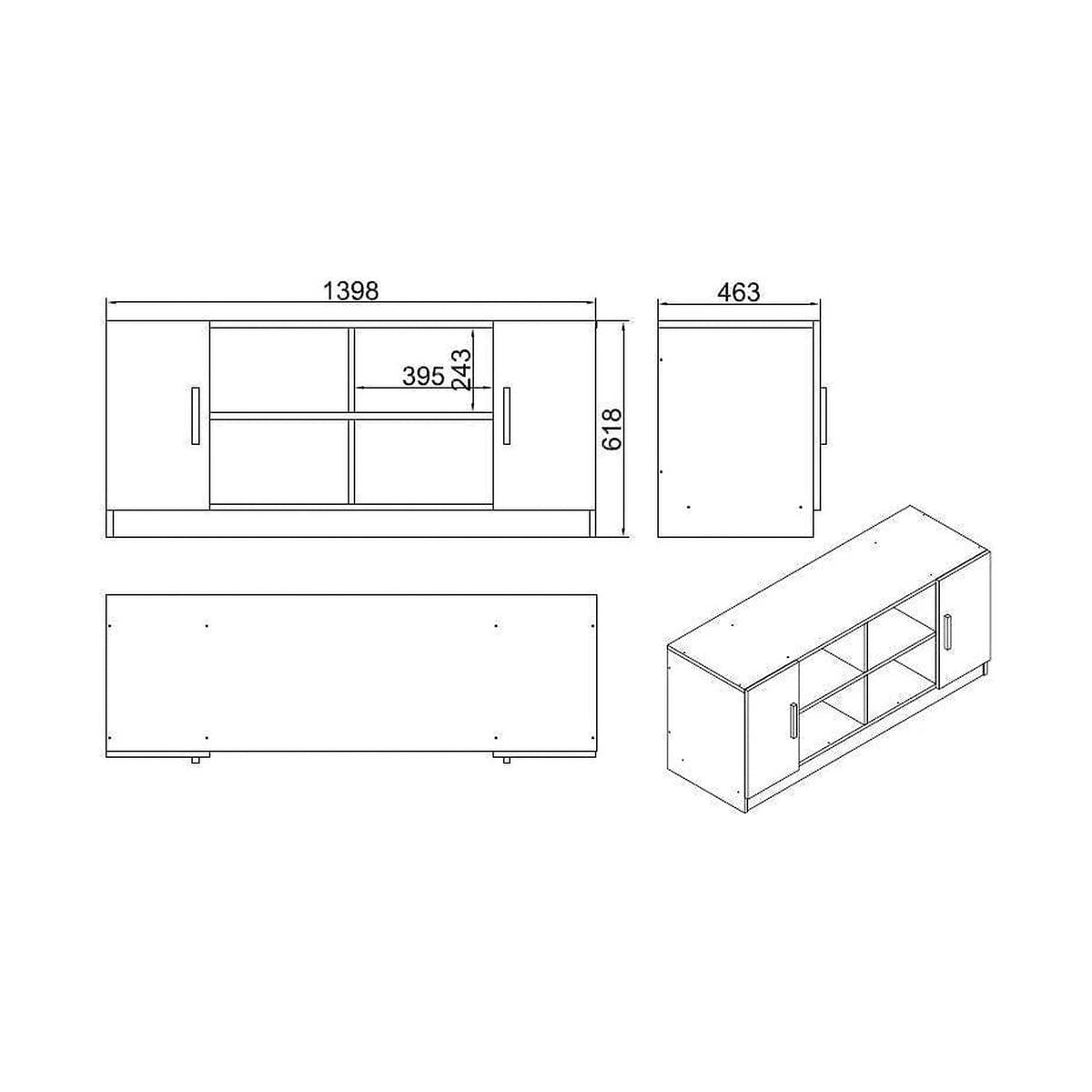 Comoda 956LCS1505, stejar/negru, PAL melaminat, 140x46x62 cm