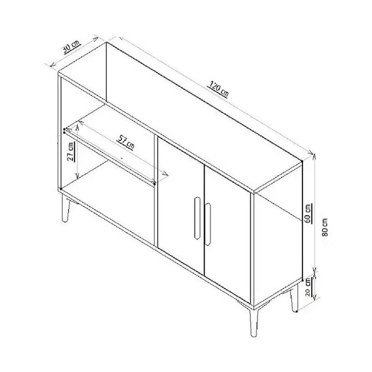 Comoda AHART, alb, PAL melaminat, 120x30x80 cm