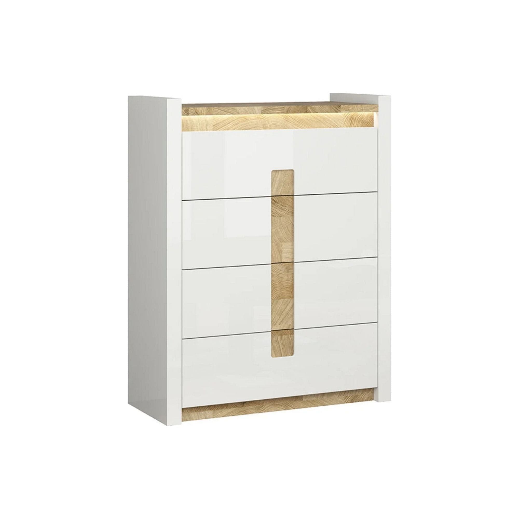 Comoda ALAMEDA, alb/stejar, PAL, 97x42x123 cm