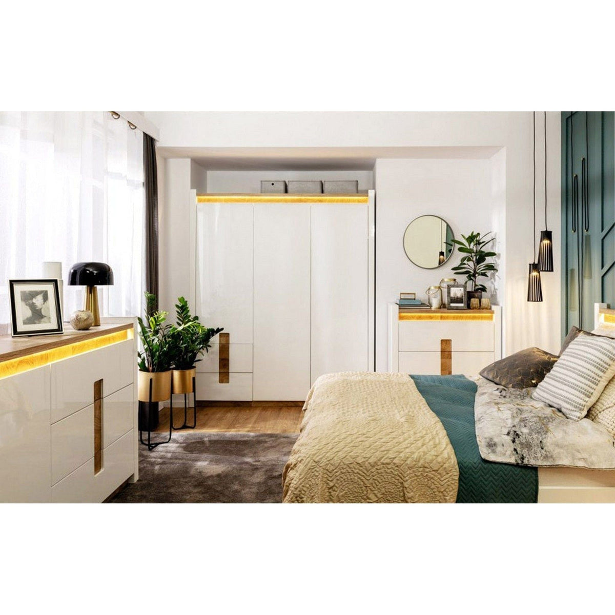 Comoda ALAMEDA, alb/stejar, PAL, 97x42x123 cm