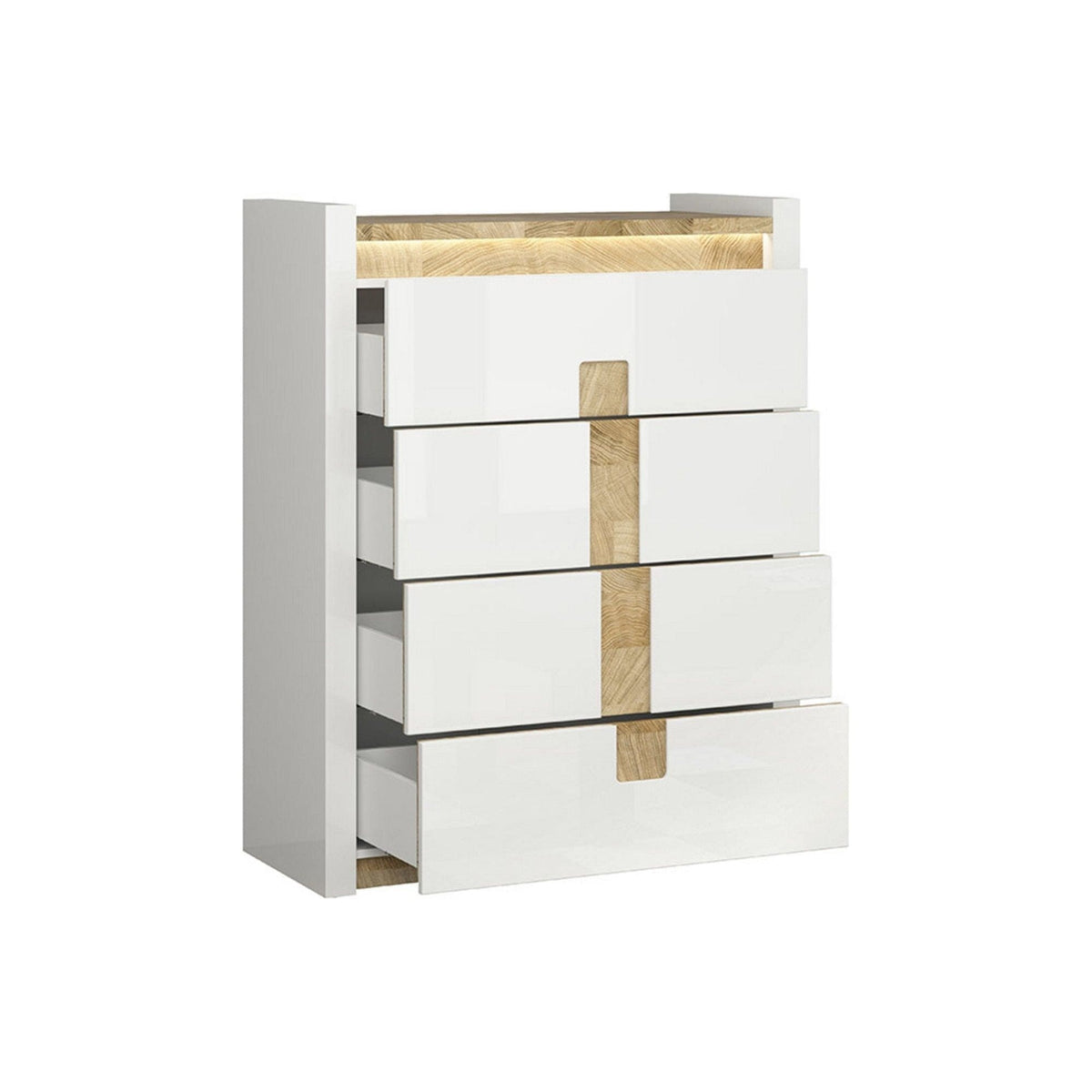 Comoda ALAMEDA, alb/stejar, PAL, 97x42x123 cm